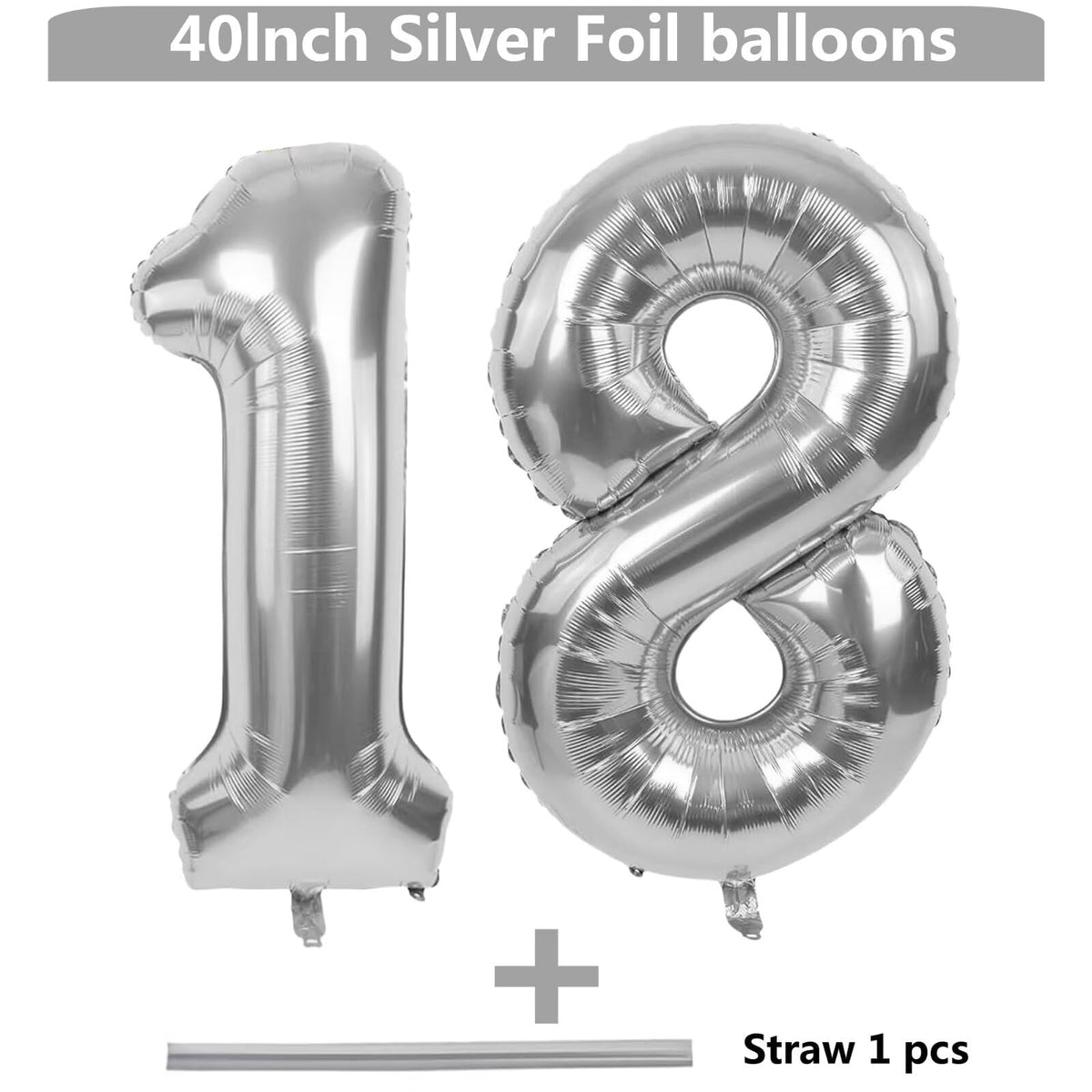 LVMOQIQIU 40 Inch Silver 18-Number Foil Balloon – 18th Birthday & Wedding Decor