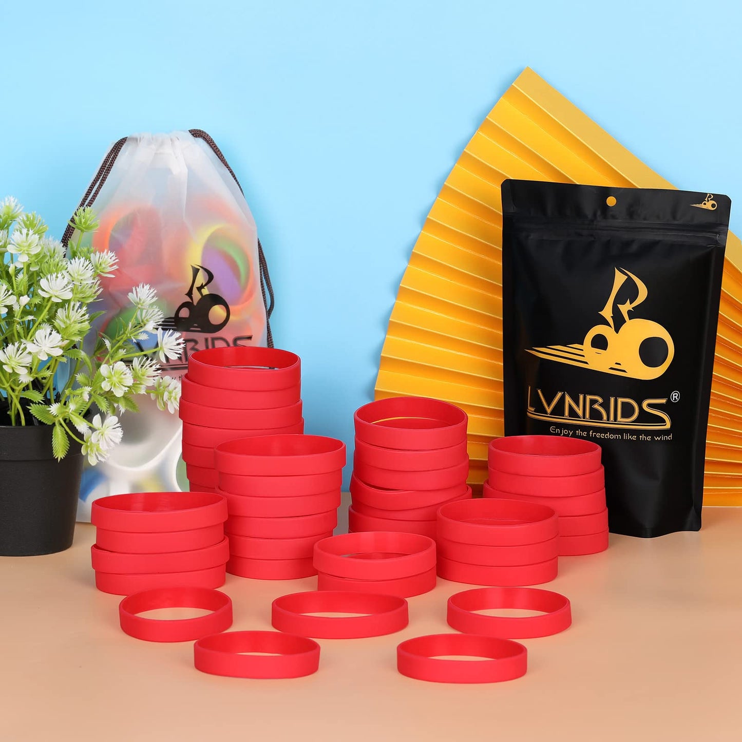 LVNRIDS 30 Pack Silicone Wristbands for Kids (Ages 3–7) – Durable Red Party Favors & Decorations