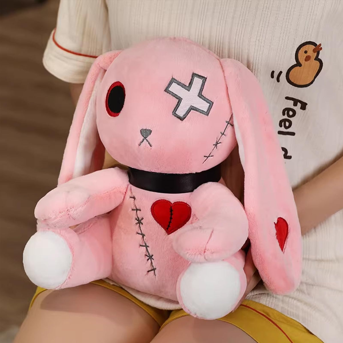 LVQING Rabbit Plush Doll — Long-Eared Halloween Bunny Plush, 11.8 in Pink