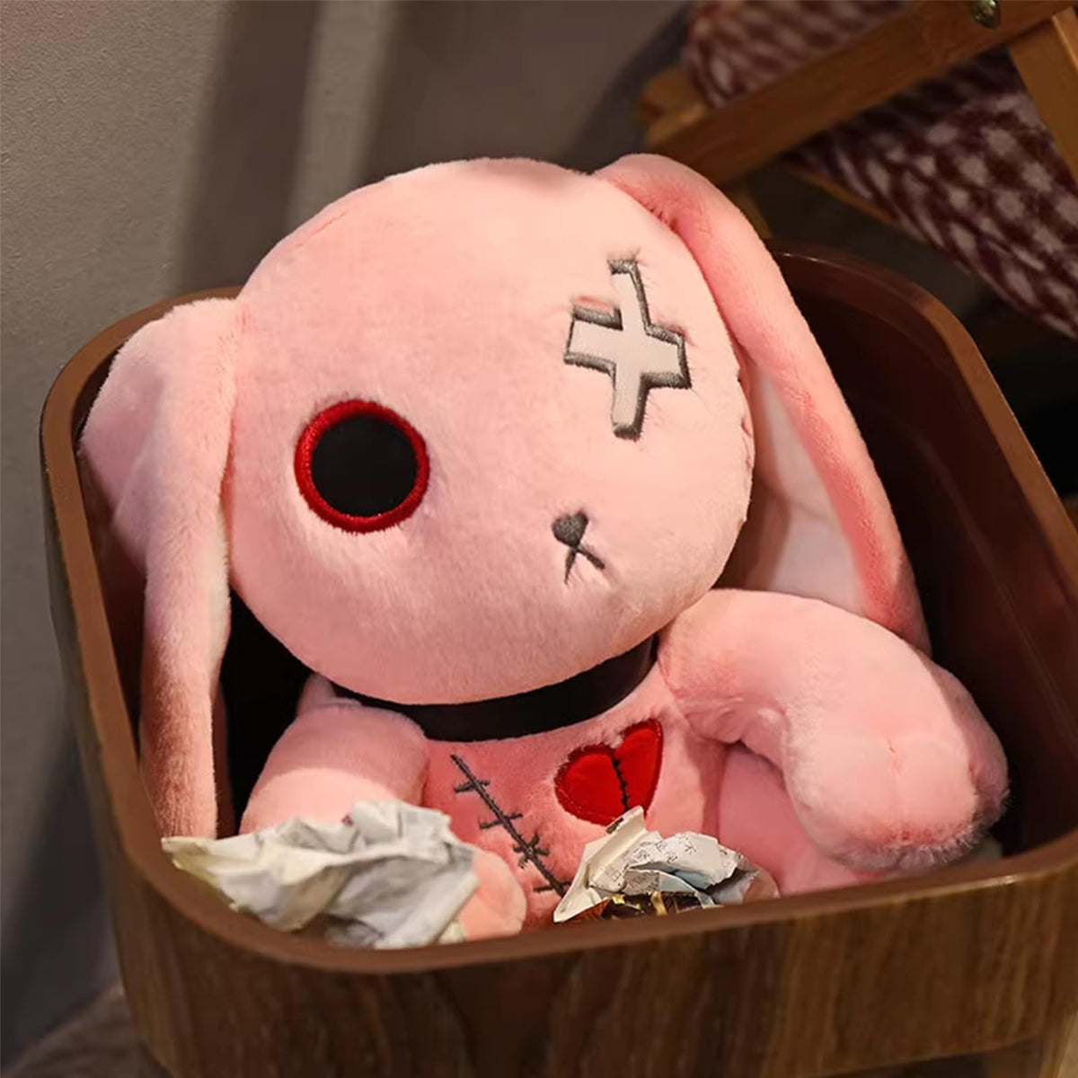LVQING Rabbit Plush Doll — Long-Eared Halloween Bunny Plush, 11.8 in Pink