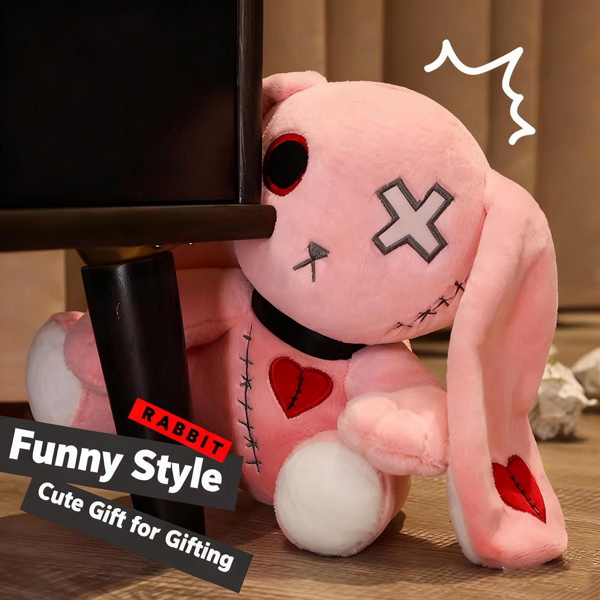 LVQING Rabbit Plush Doll — Long-Eared Halloween Bunny Plush, 11.8 in Pink