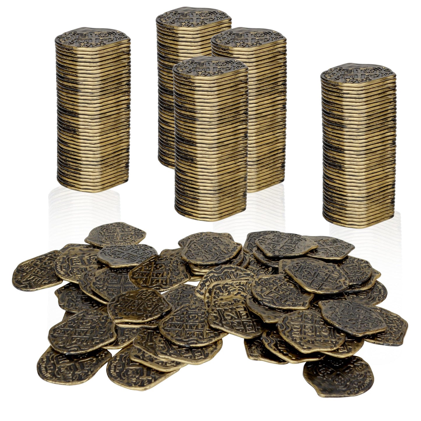 LVYOUIF 100 Pcs Pirate Bronze Plastic Treasure Coins – Kids Pirate Party Set