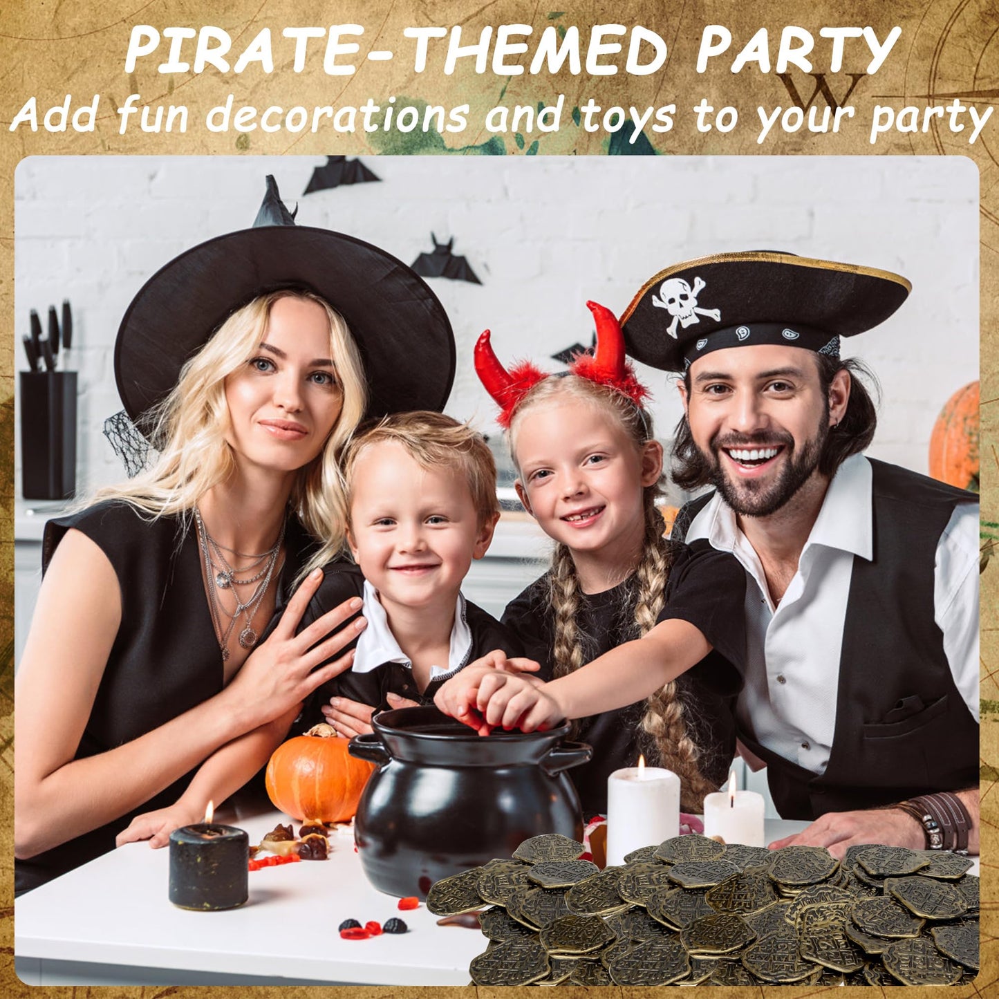 LVYOUIF 100 Pcs Pirate Bronze Plastic Treasure Coins – Kids Pirate Party Set