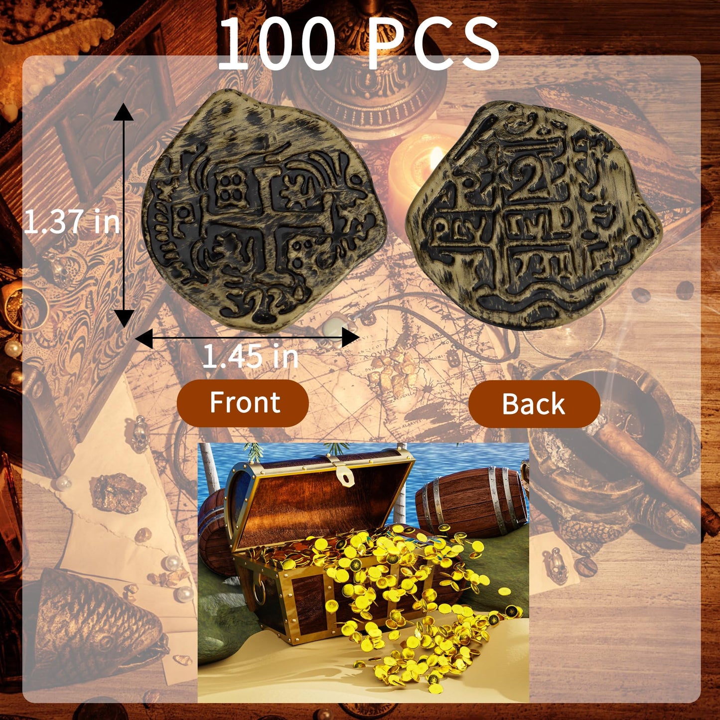 LVYOUIF 100 Pcs Pirate Bronze Plastic Treasure Coins – Kids Pirate Party Set
