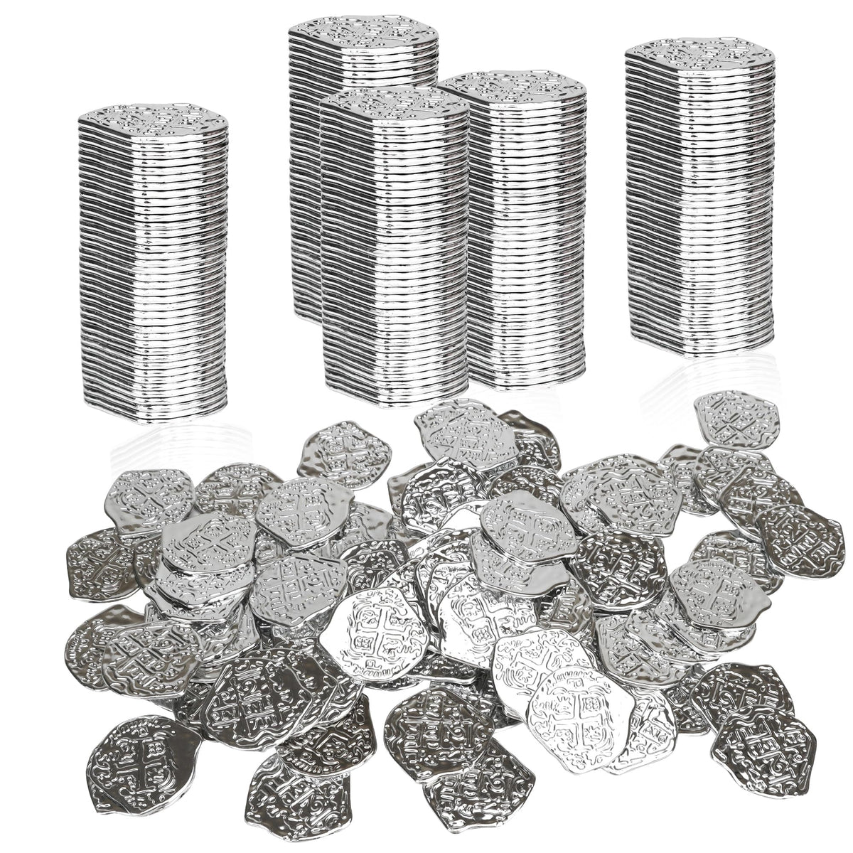 LVYOUIF 100 PCS Silver Pirate Coins – Realistic Treasure Tokens for Kids