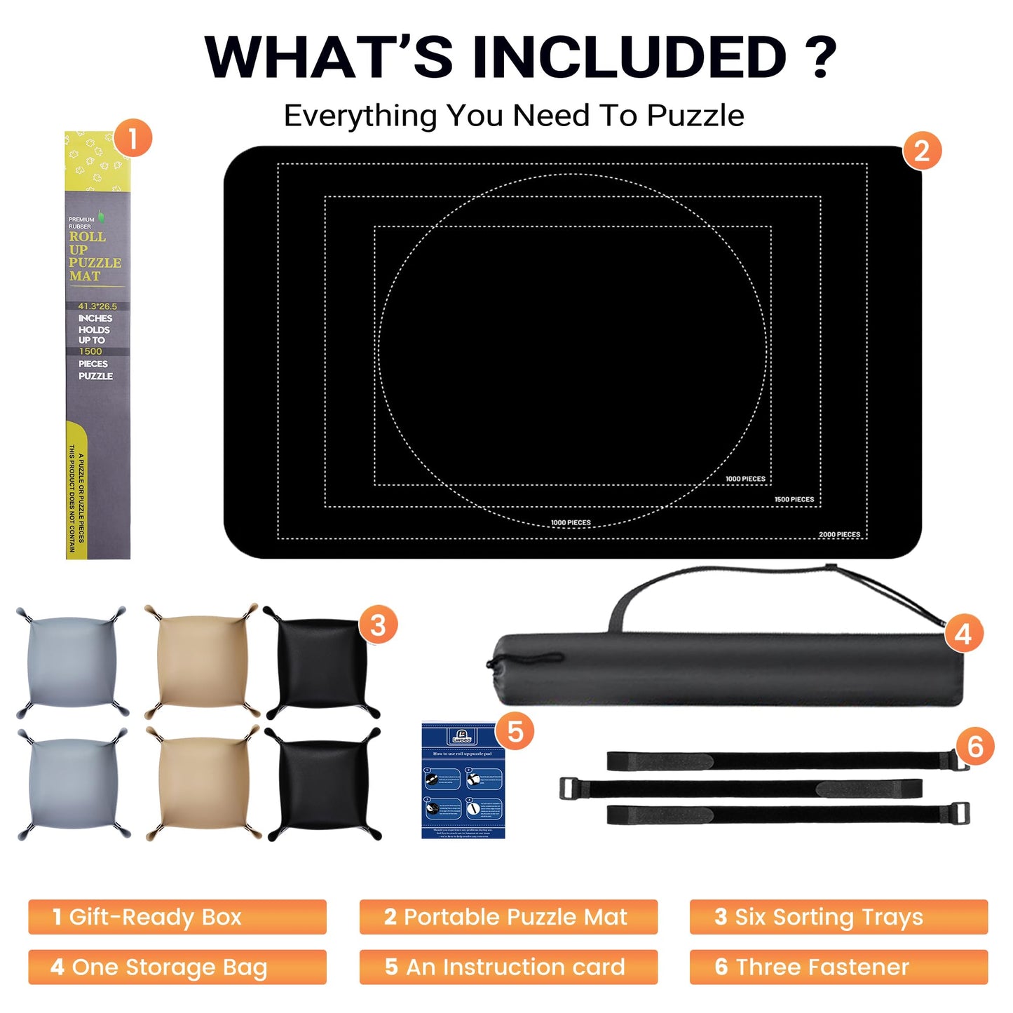 Lwoeo Jigsaw Puzzle Mat Roll Up – 2000-Piece, 48x31 in with 6 Sorting Trays