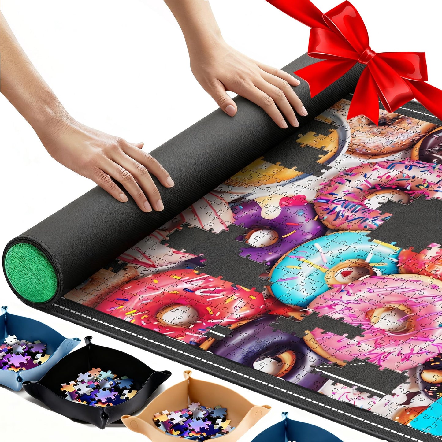 Lwoeo Jigsaw Puzzle Mat Roll Up – 2000-Piece, 48x31 in with 6 Sorting Trays