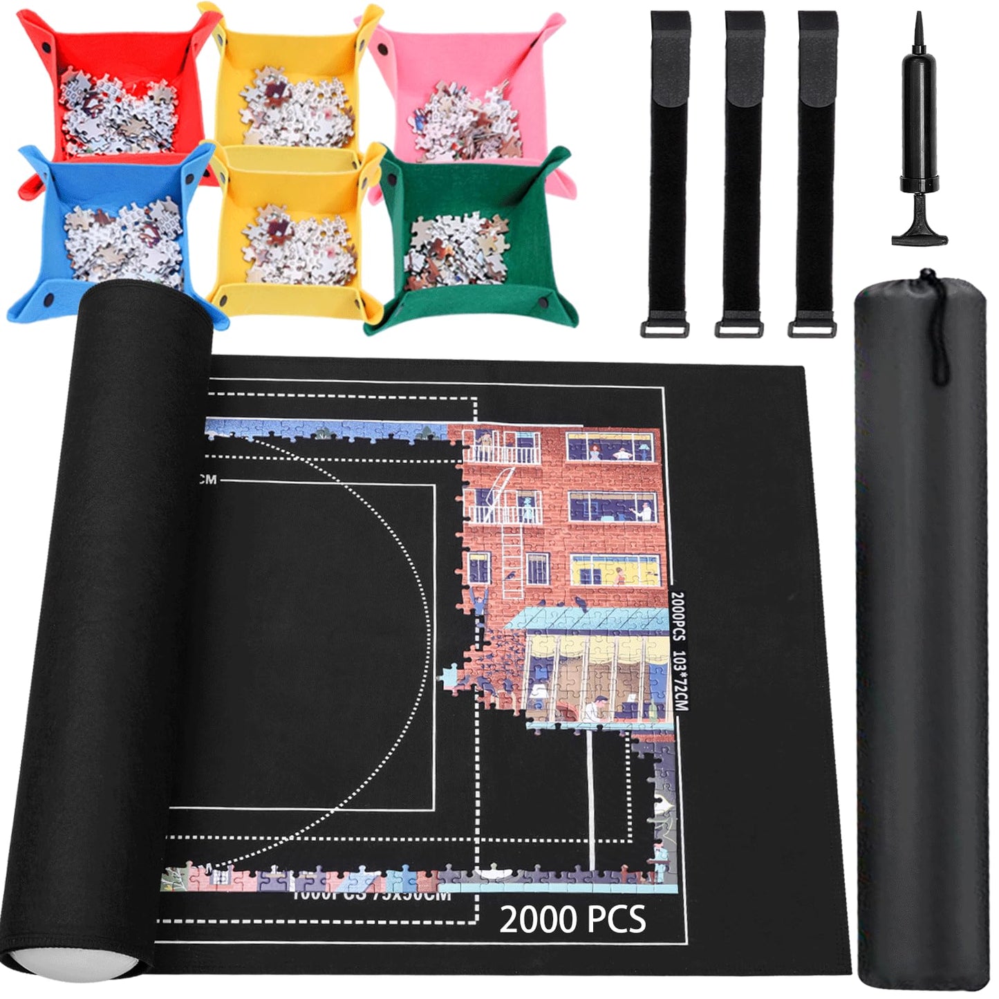Lwoeo Jigsaw Puzzle Mat Roll Up – 2000-Piece Capacity, Black Roll-Up Mat & Trays