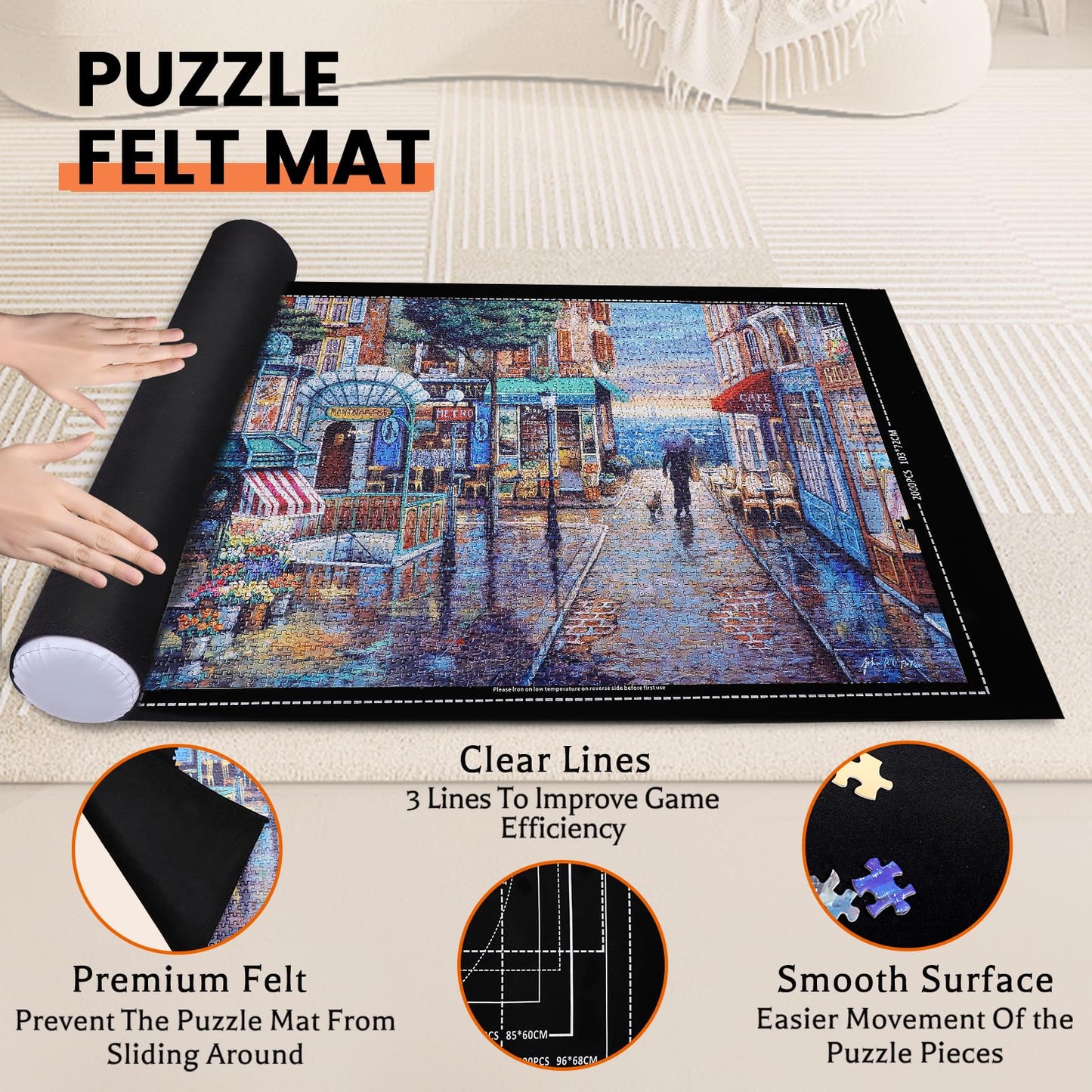 Lwoeo Jigsaw Puzzle Mat Roll Up – 42 x 26 Black Puzzle Organizer with 6 Trays & Storage Kit