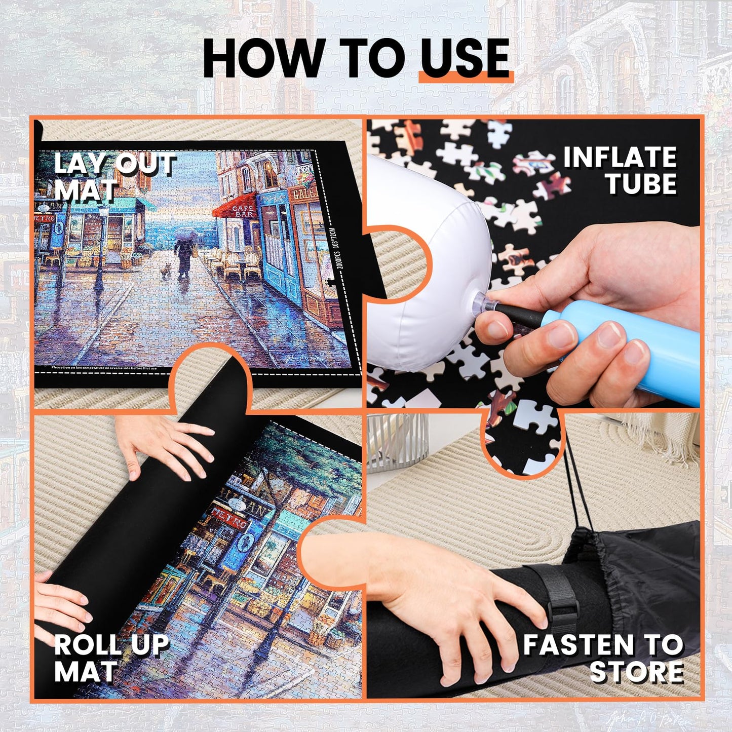 Lwoeo Jigsaw Puzzle Mat Roll Up – 2000-Piece Capacity, Black Roll-Up Mat & Trays