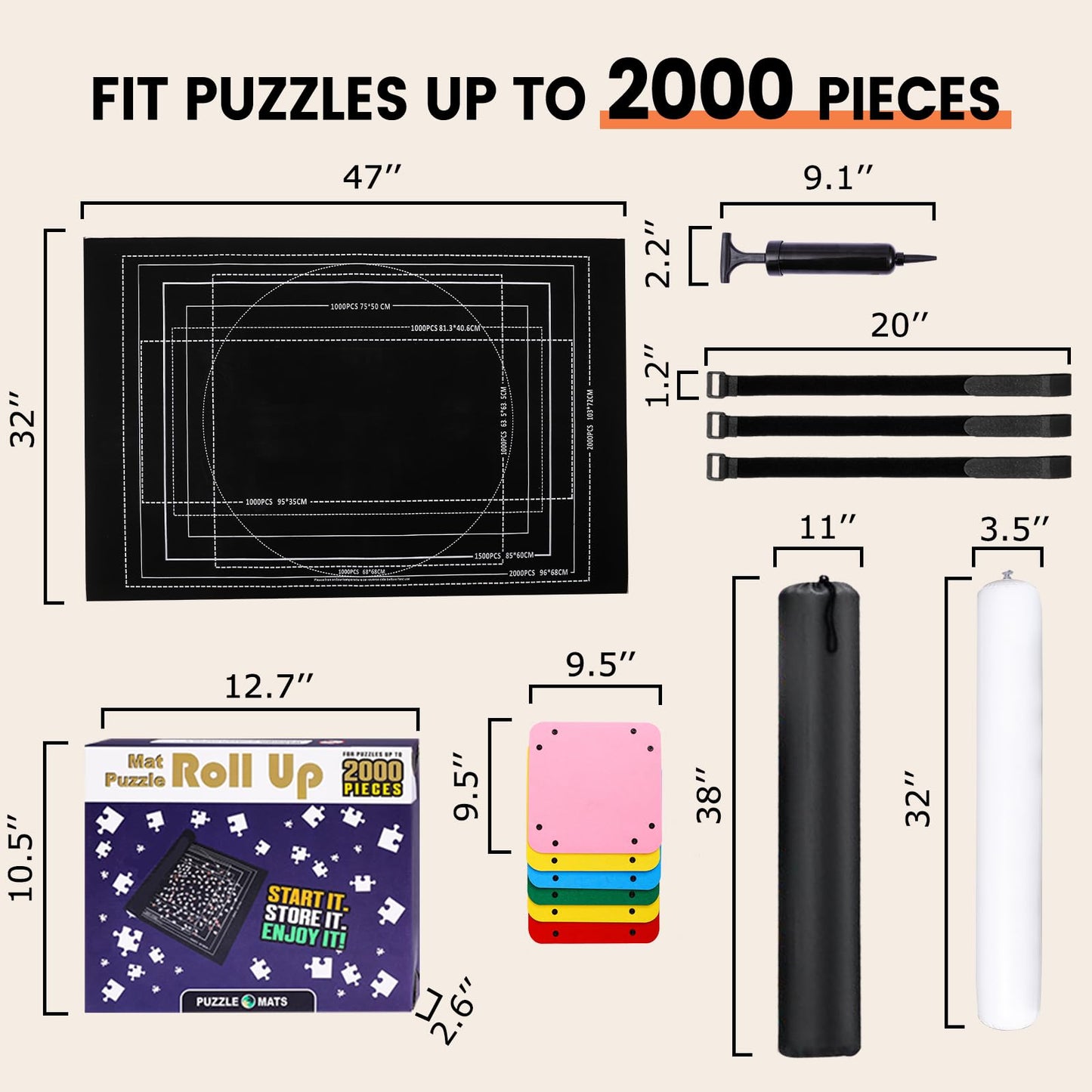 Lwoeo Jigsaw Puzzle Mat Roll Up – 2000-Piece Capacity, Black Roll-Up Mat & Trays