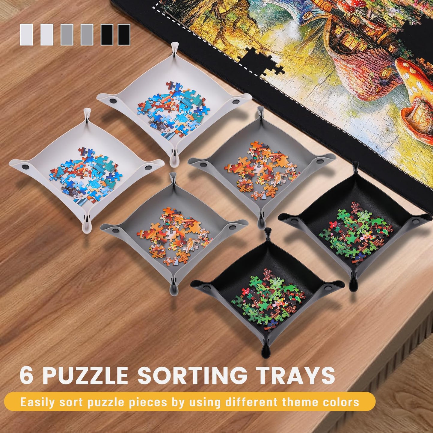 Lwoeo Jigsaw Puzzle Mat Roll Up 1000 Pieces — 6 Sorting Trays, Portable Storage