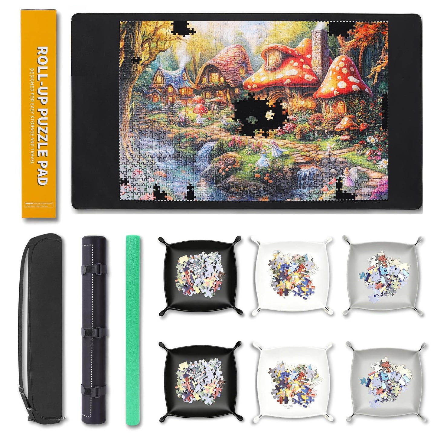 Lwoeo Jigsaw Puzzle Mat Roll Up 1000 Pieces — 6 Sorting Trays, Portable Storage