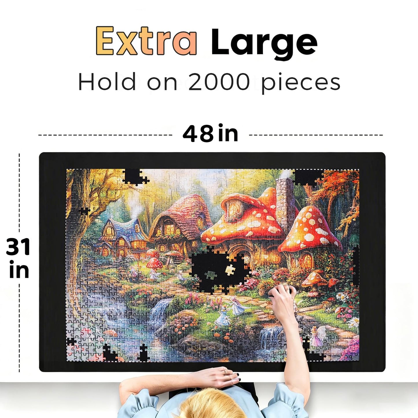 Lwoeo Jigsaw Puzzle Mat Roll Up – 2000-Piece, 48x31 in with 6 Sorting Trays