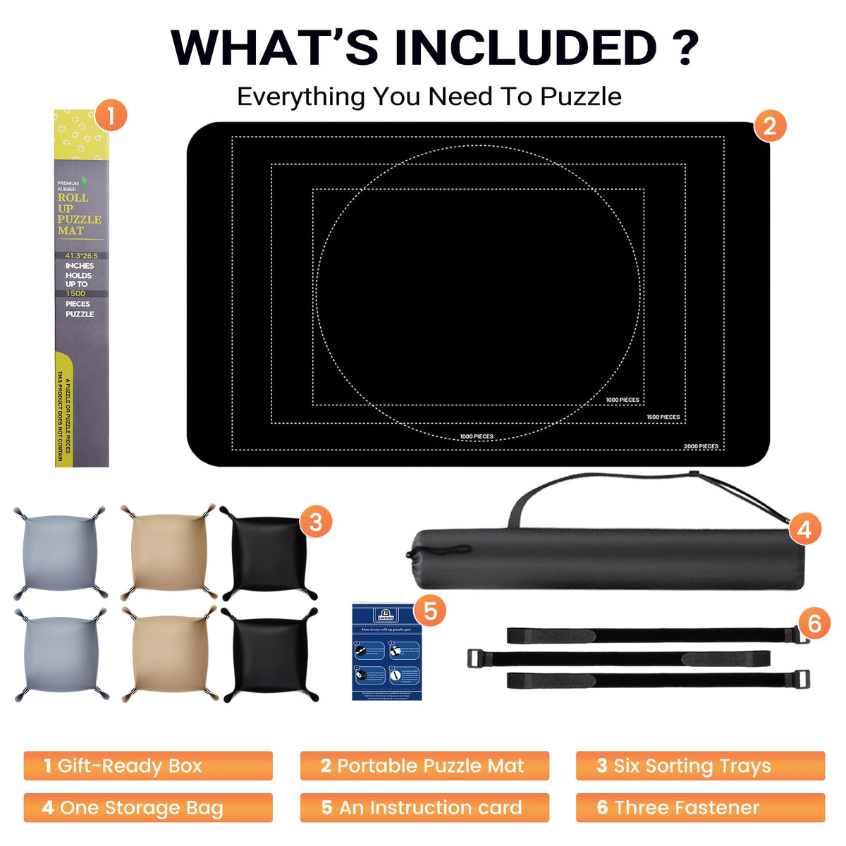 Lwoeo Jigsaw Puzzle Mat Roll Up 2000 Pieces | No Creases 48x31in with 6 Sorting Trays