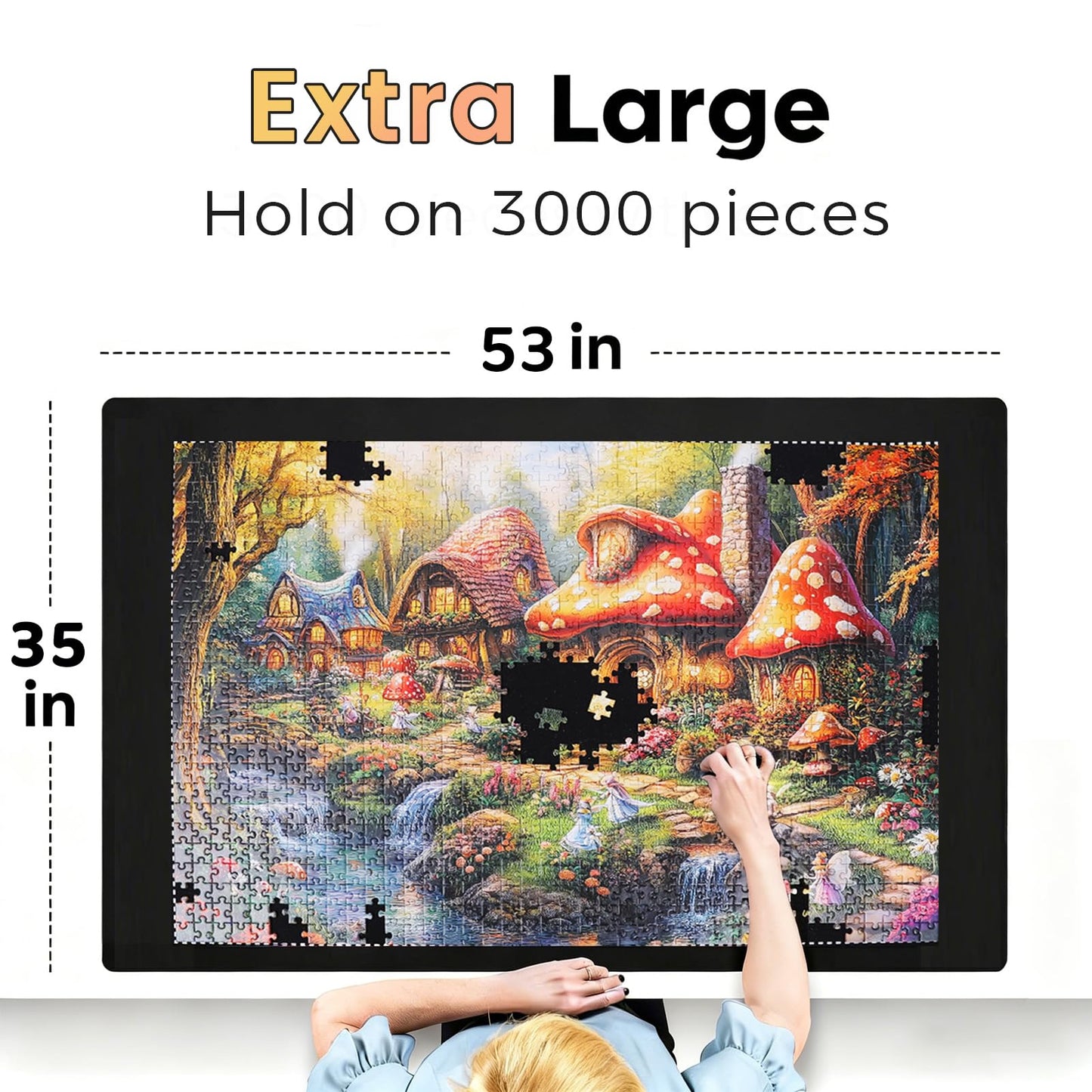 Lwoeo Jigsaw Puzzle Mat Roll Up – No Creases, 53.3” x 35”, 6 Sorting Trays, Storage Bag