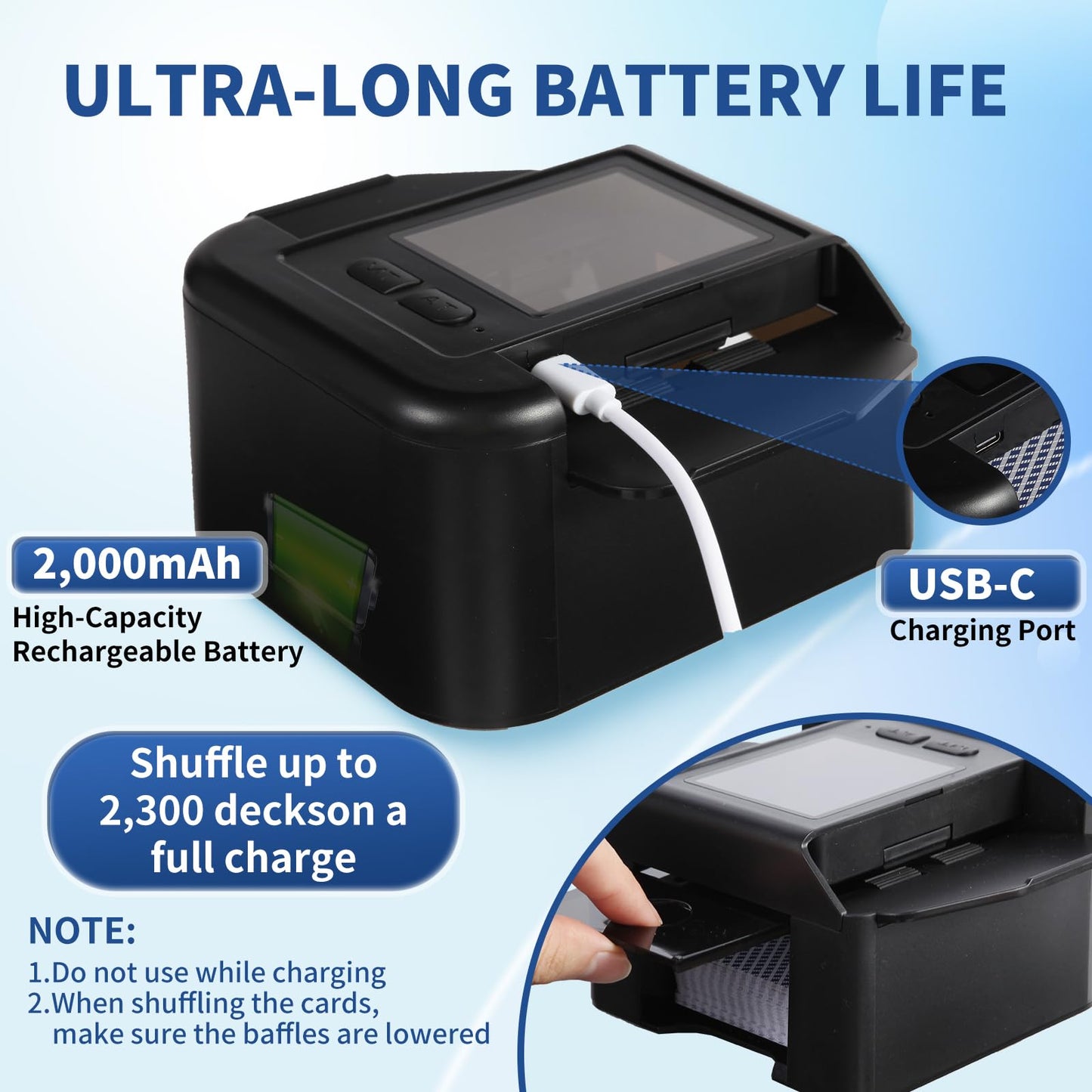 Lxjmcwio Rechargeable Automatic Card Shuffler for 2 Decks – USB-C, Low Noise, Portable