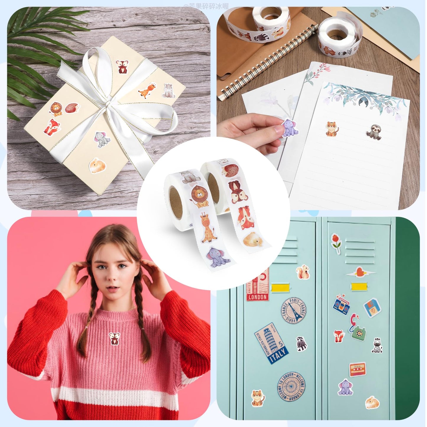 LXUEJIE 1000 Pcs Animal Stickers – 2 Rolls Jungle Watercolor Kids’ Stickers
