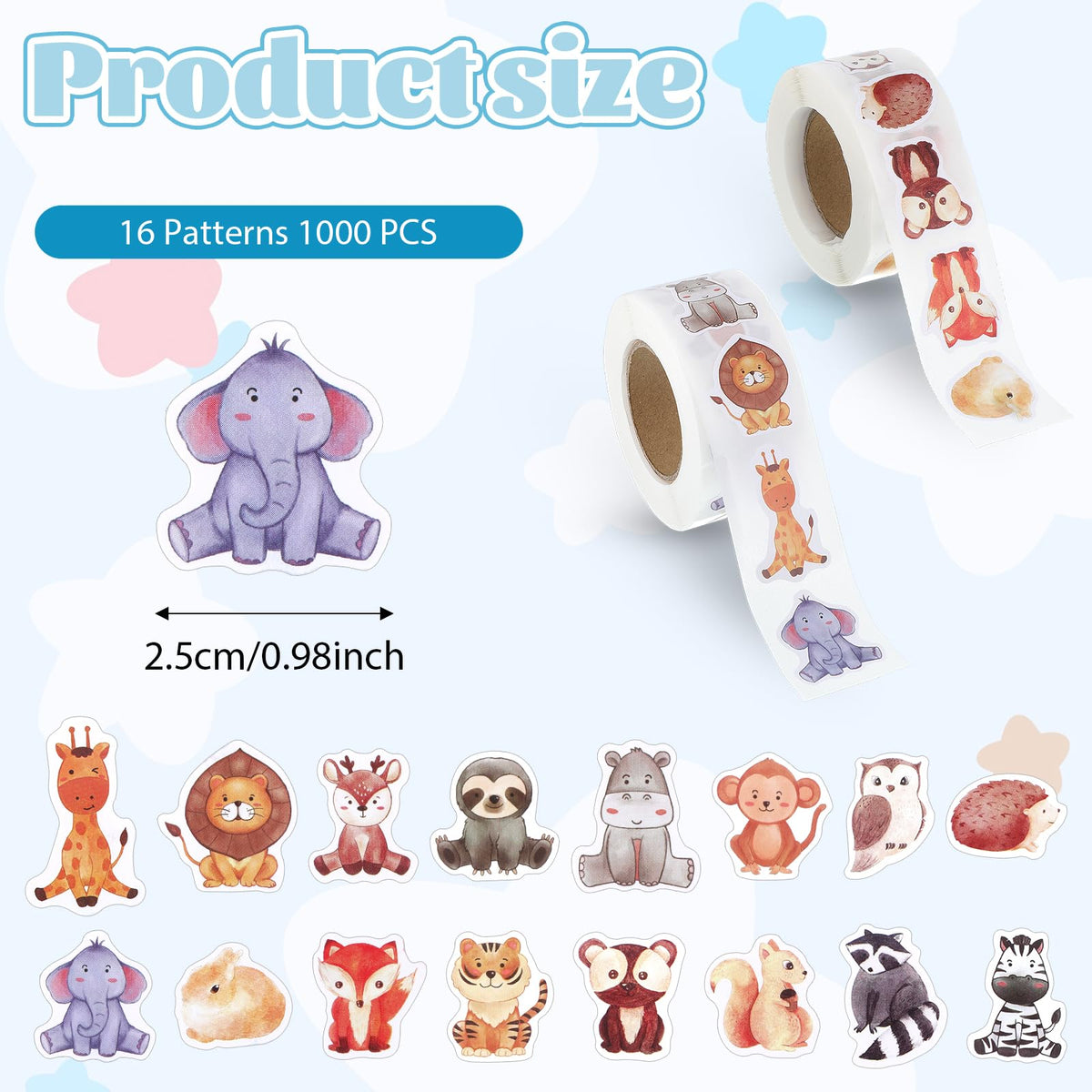 LXUEJIE 1000 Pcs Animal Stickers – 2 Rolls Jungle Watercolor Kids’ Stickers