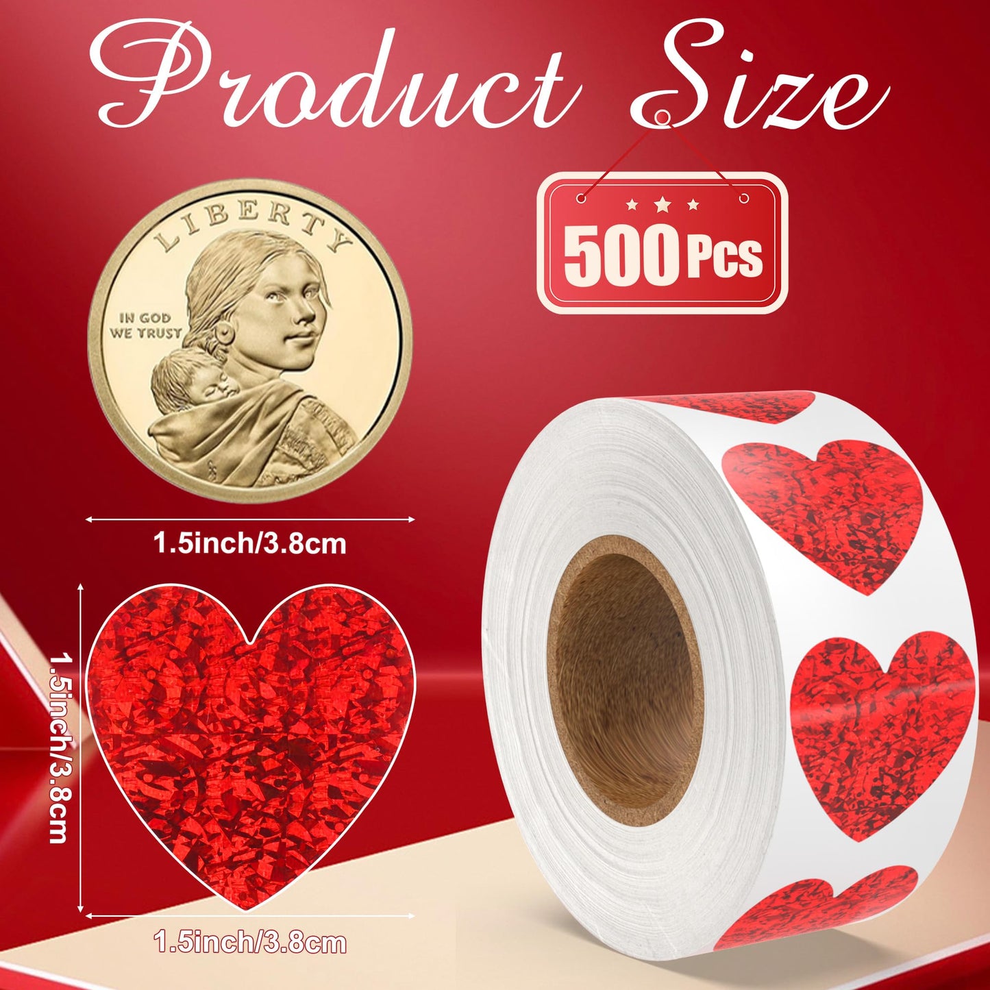 Lxzyu Red Heart Stickers – 500Pcs Glitter Valentine Stickers, 1-Inch, Self-Adhesive for Envelopes, Gifts & Crafts