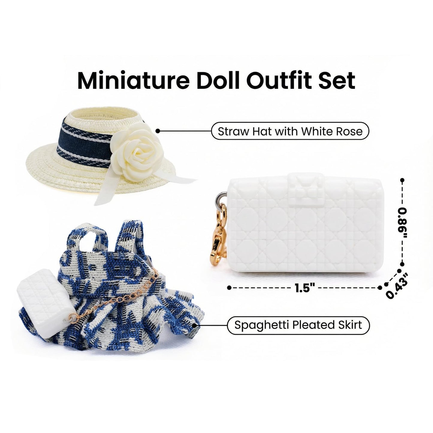 LYBHYQTII 17cm Doll Clothes Set – Luxury 3-Piece Outfit with Hat & Bag (Blue)