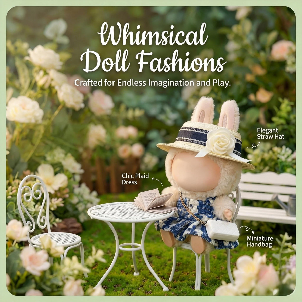 LYBHYQTII 17cm Doll Clothes Set – Luxury 3-Piece Outfit with Hat & Bag (Blue)