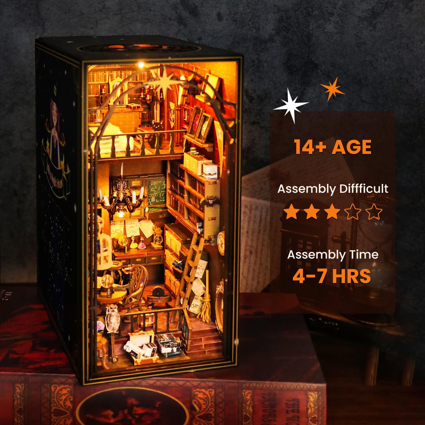Lycidae Book Nook Kit for Adults - DIY Dollhouse with LED Light (3D Wooden Puzzle)