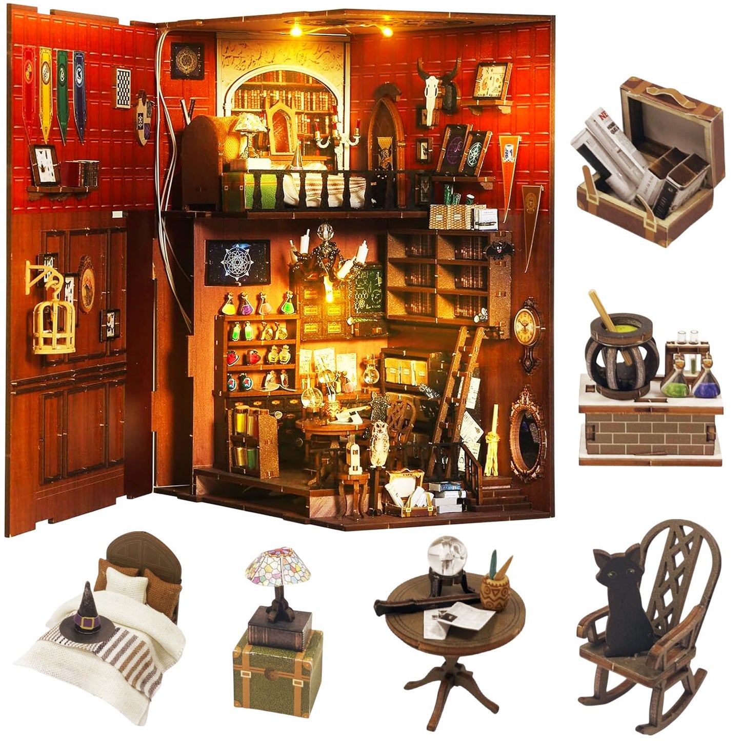 Lycidae Book Nook Kit for Adults - DIY Dollhouse with LED Light (3D Wooden Puzzle)