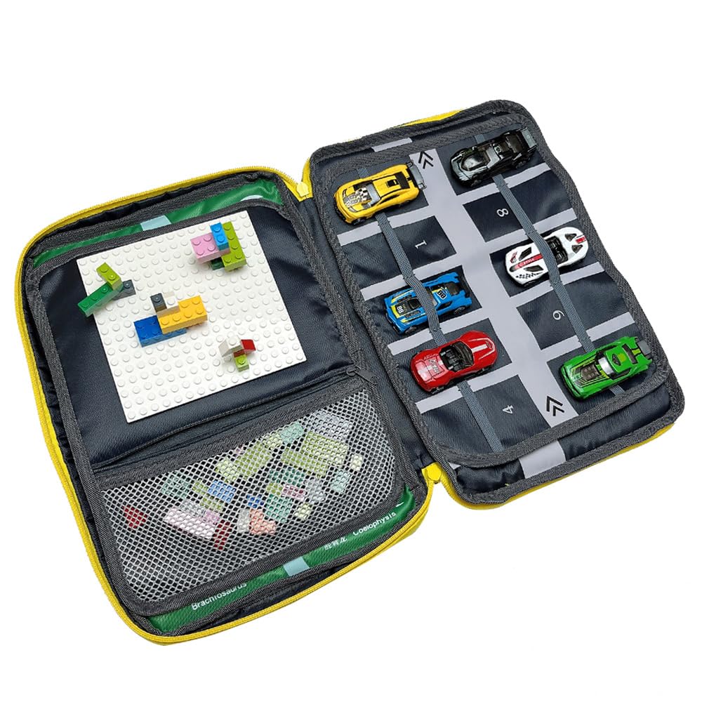 Lycnufrewolf Portable Kids Play Case — Dinosaur Design, Road Map & Building Base Plate (Travel Toy, Ages 3-6)