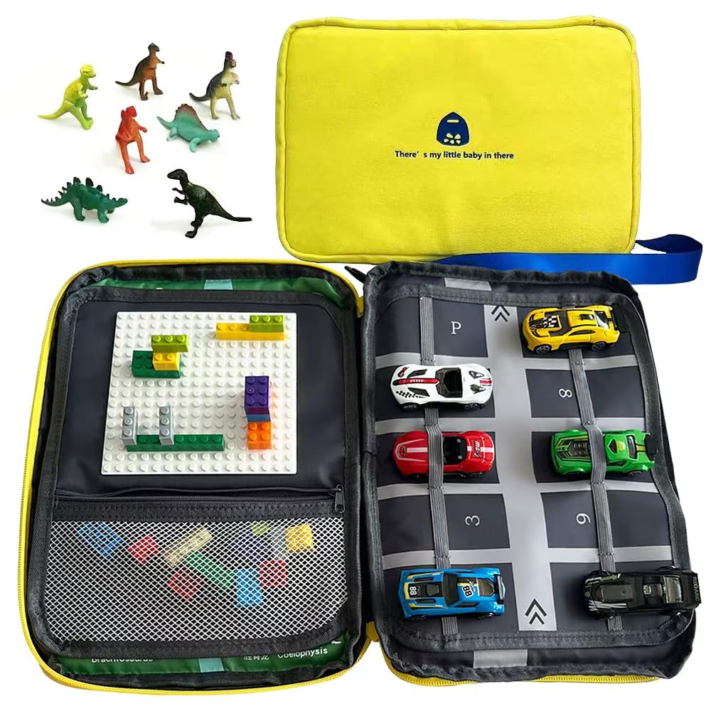 Lycnufrewolf Portable Kids Play Case — Dinosaur Design, Road Map & Building Base Plate (Travel Toy, Ages 3-6)