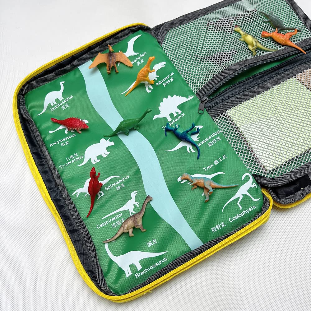 Lycnufrewolf Portable Kids Play Case — Dinosaur Design, Road Map & Building Base Plate (Travel Toy, Ages 3-6)