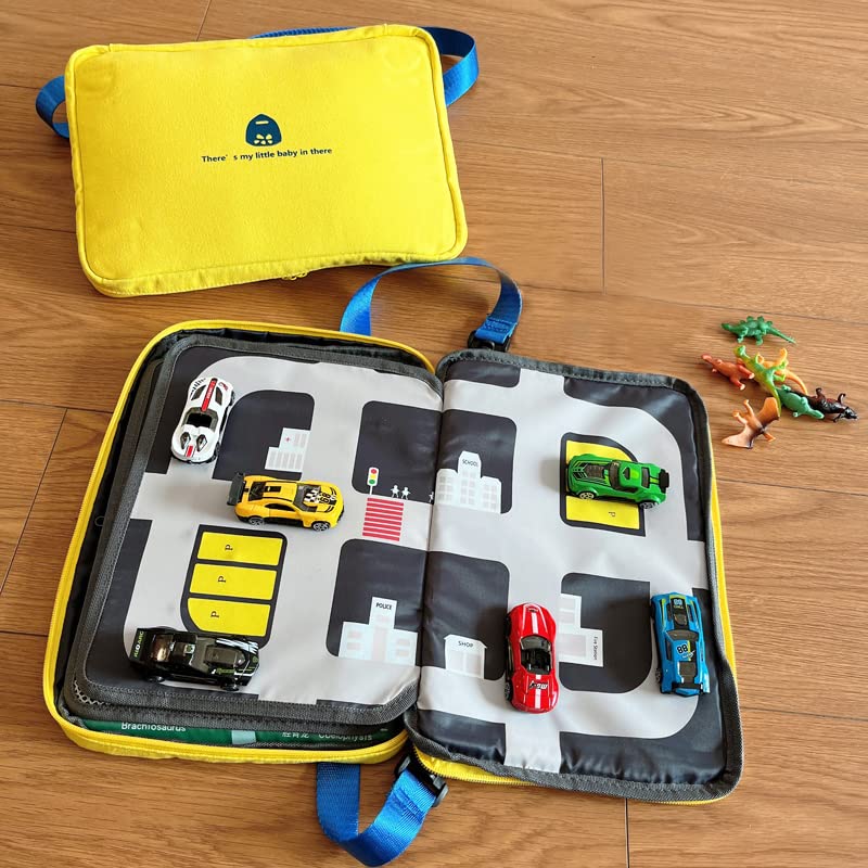 Lycnufrewolf Portable Kids Play Case — Dinosaur Design, Road Map & Building Base Plate (Travel Toy, Ages 3-6)