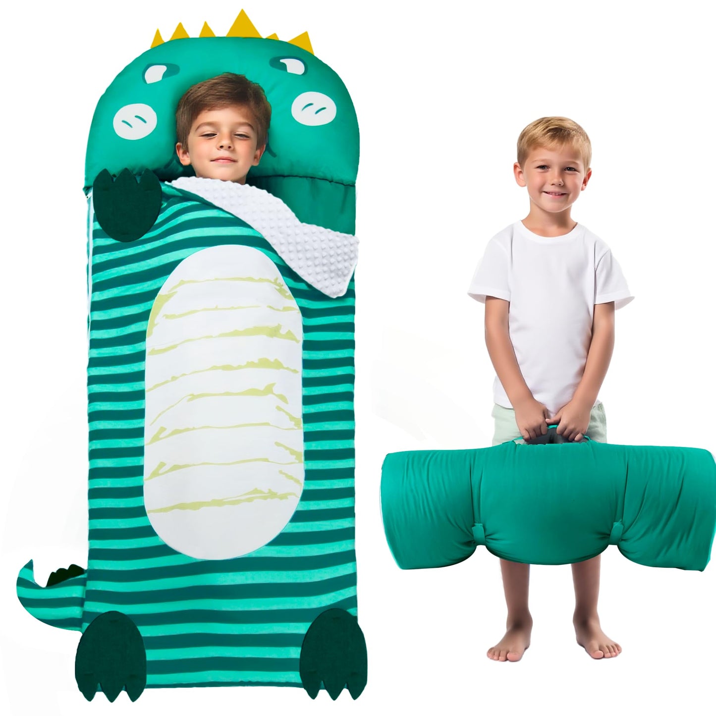 Lydaz Kids Sleeping Bag with Removable Pillow – Extra-Large 70x30 Dinosaur Nap Mat for 3-12 Years