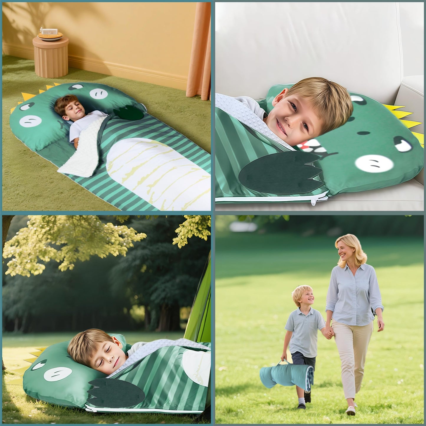 Lydaz Kids Sleeping Bag with Removable Pillow – Extra-Large 70x30 Dinosaur Nap Mat for 3-12 Years