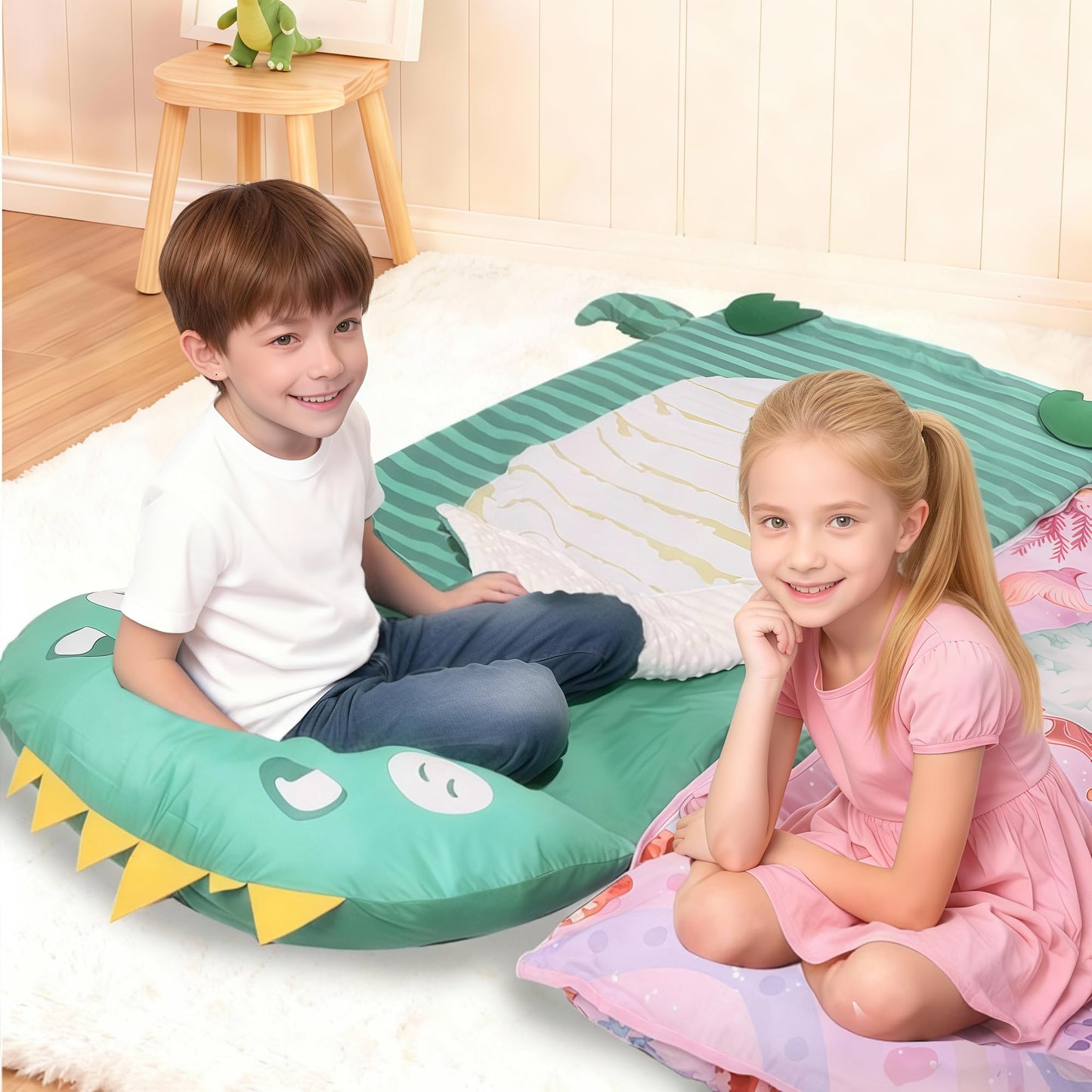 Lydaz Kids Sleeping Bag with Removable Pillow – Extra-Large 70x30 Dinosaur Nap Mat for 3-12 Years