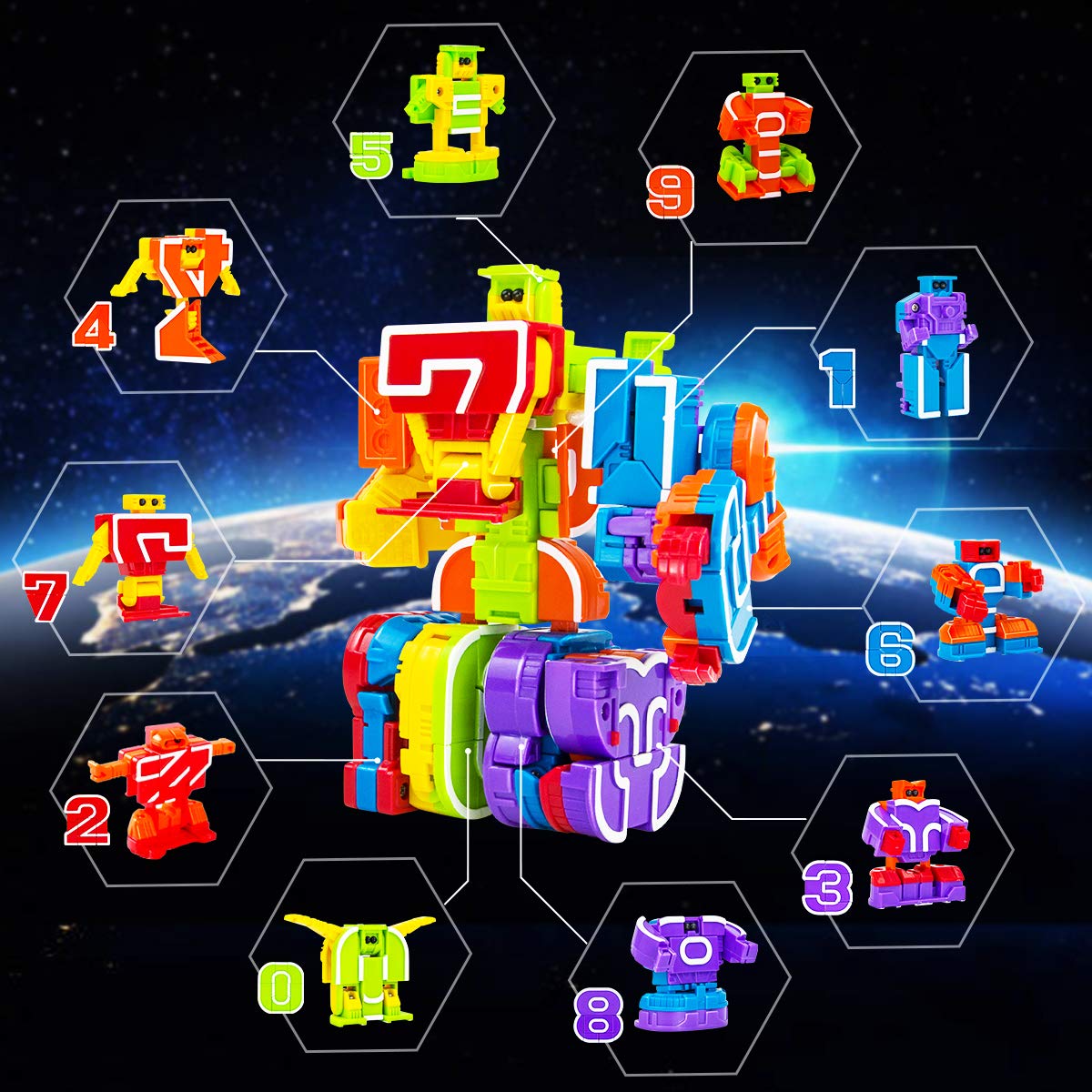 Lydaz Number Bots: STEM Robot Toys for Kids 3-5 (10-Piece Number Blocks)