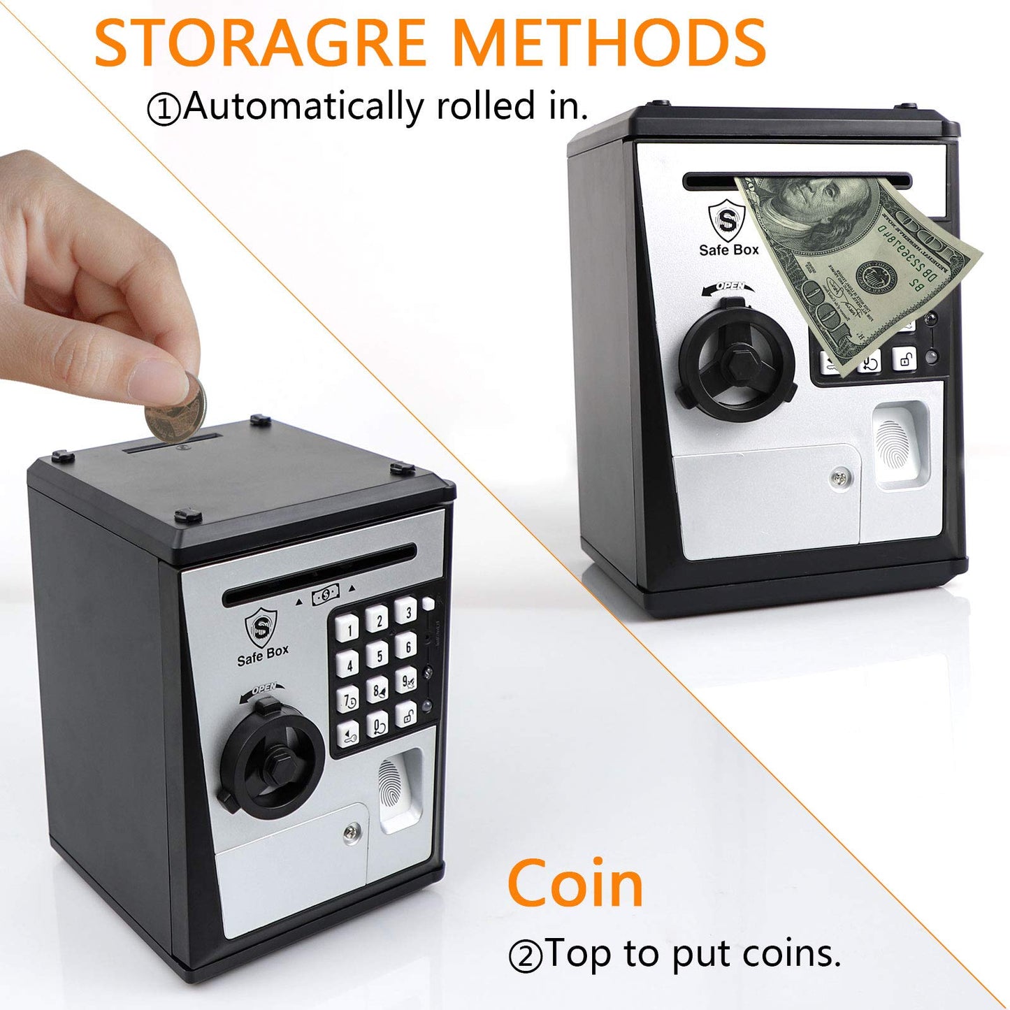 Lyght Mini ATM Savings Bank — Fingerprint Piggy Bank with Voice Prompts for Kids | Silver/Black