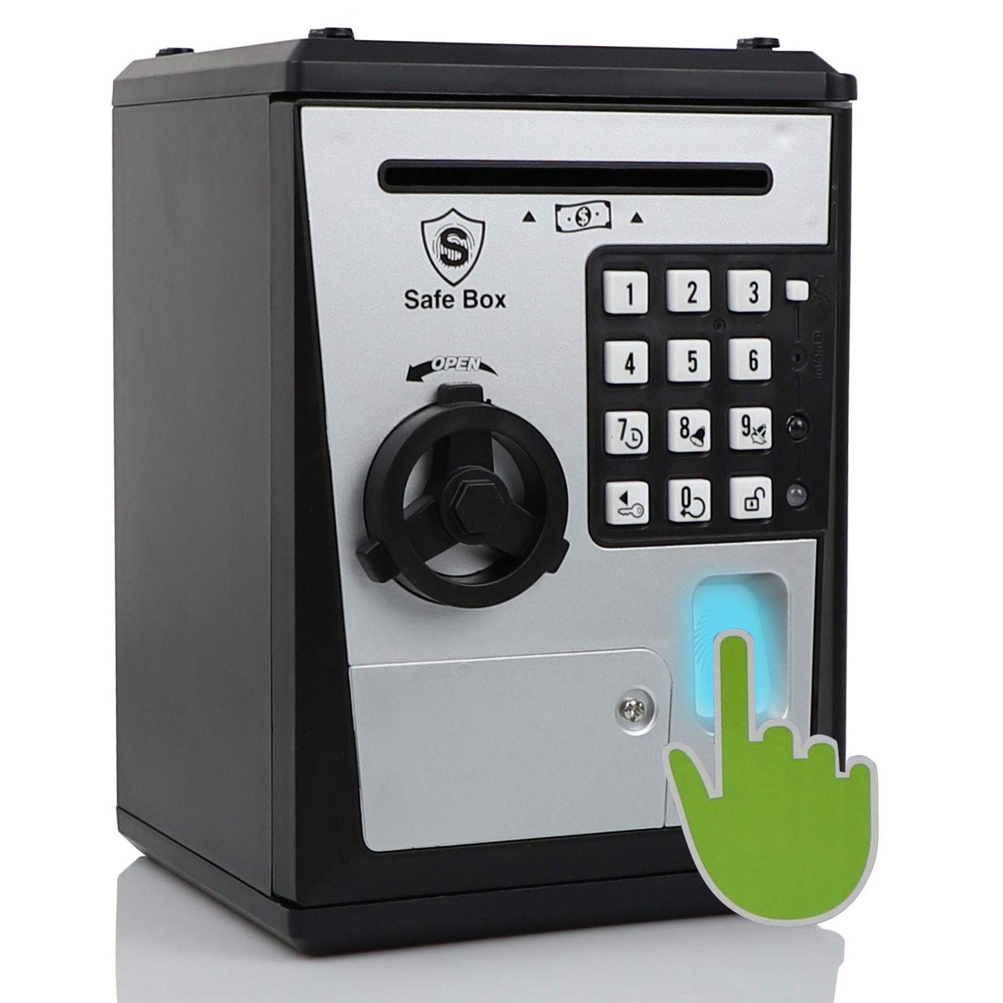 Lyght Mini ATM Savings Bank — Fingerprint Piggy Bank with Voice Prompts for Kids | Silver/Black