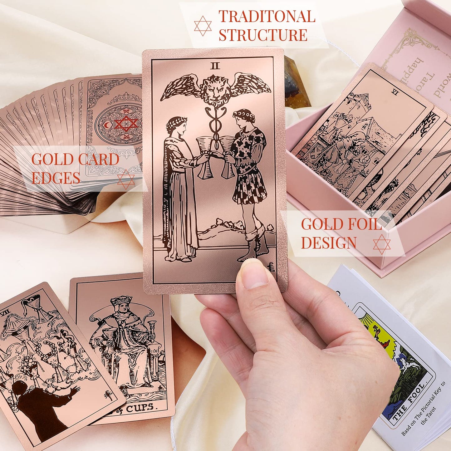 LYINGFISH Tarot Cards for Beginners – Waterproof Rose Gold Rider-Waite Deck with Guide Book (78 Cards)
