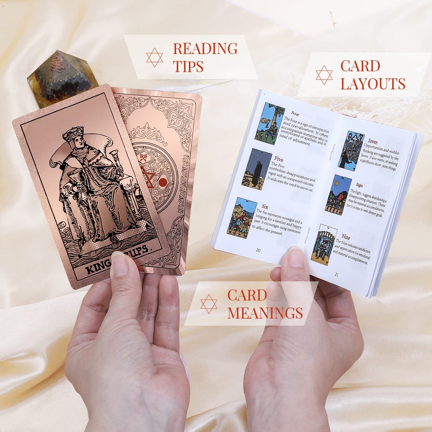 LYINGFISH Tarot Cards for Beginners – Waterproof Rose Gold Rider-Waite Deck with Guide Book (78 Cards)