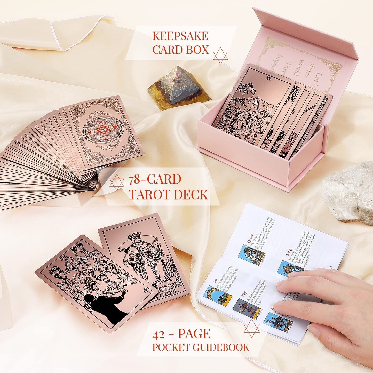 LYINGFISH Tarot Cards for Beginners – Waterproof Rose Gold Rider-Waite Deck with Guide Book (78 Cards)