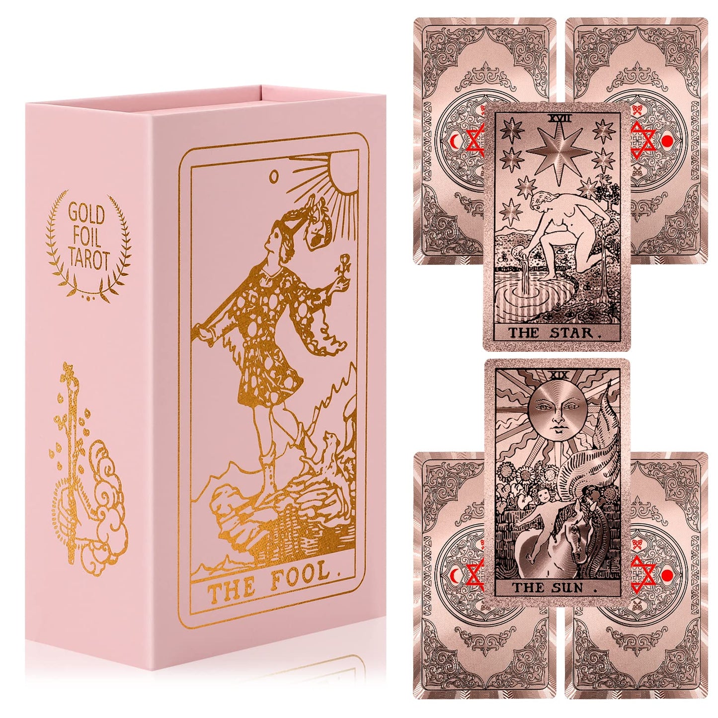 LYINGFISH Tarot Cards for Beginners – Waterproof Rose Gold Rider-Waite Deck with Guide Book (78 Cards)