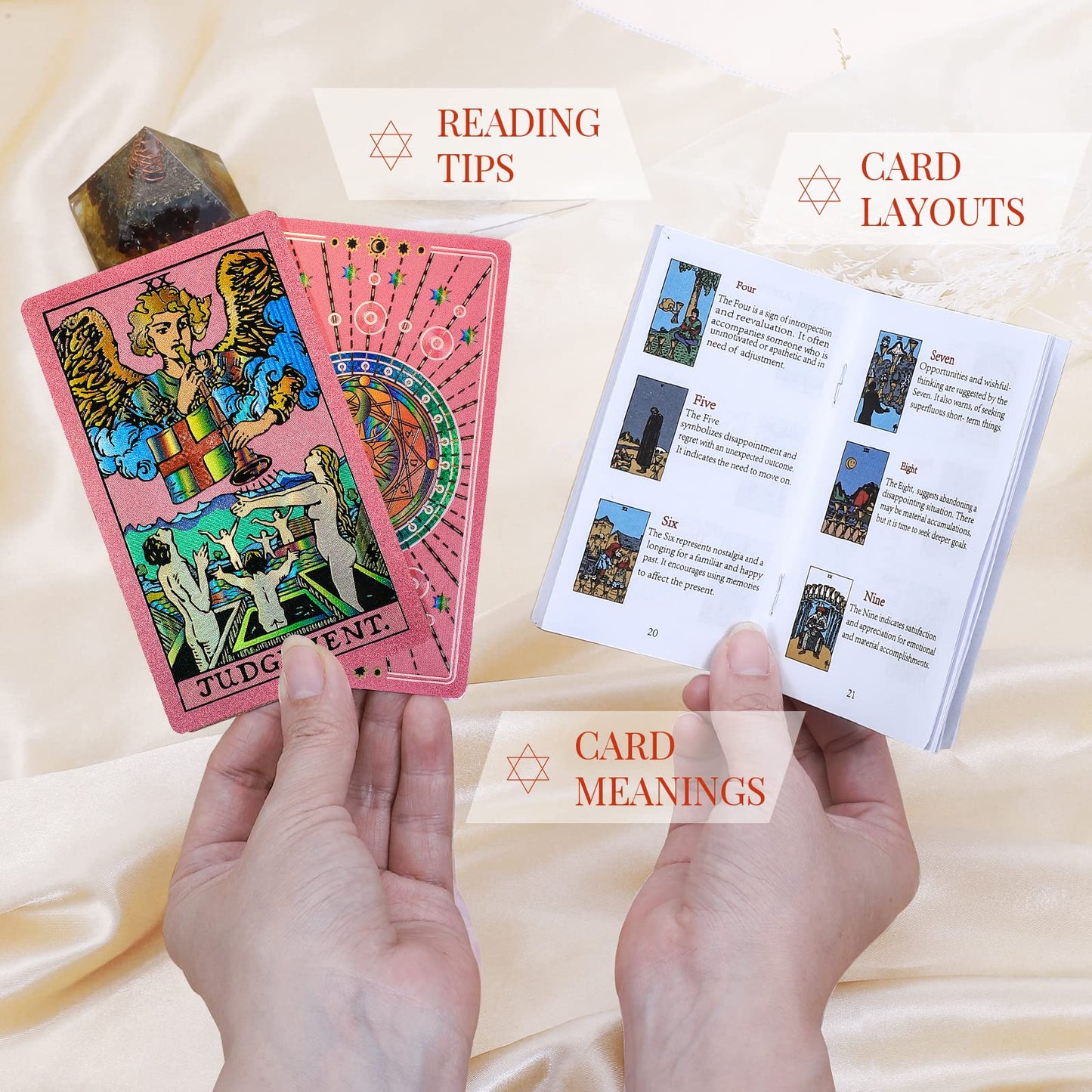 LYINGFISH Tarot Cards for Beginners - Pink Deck with Guide Book (78 Cards)