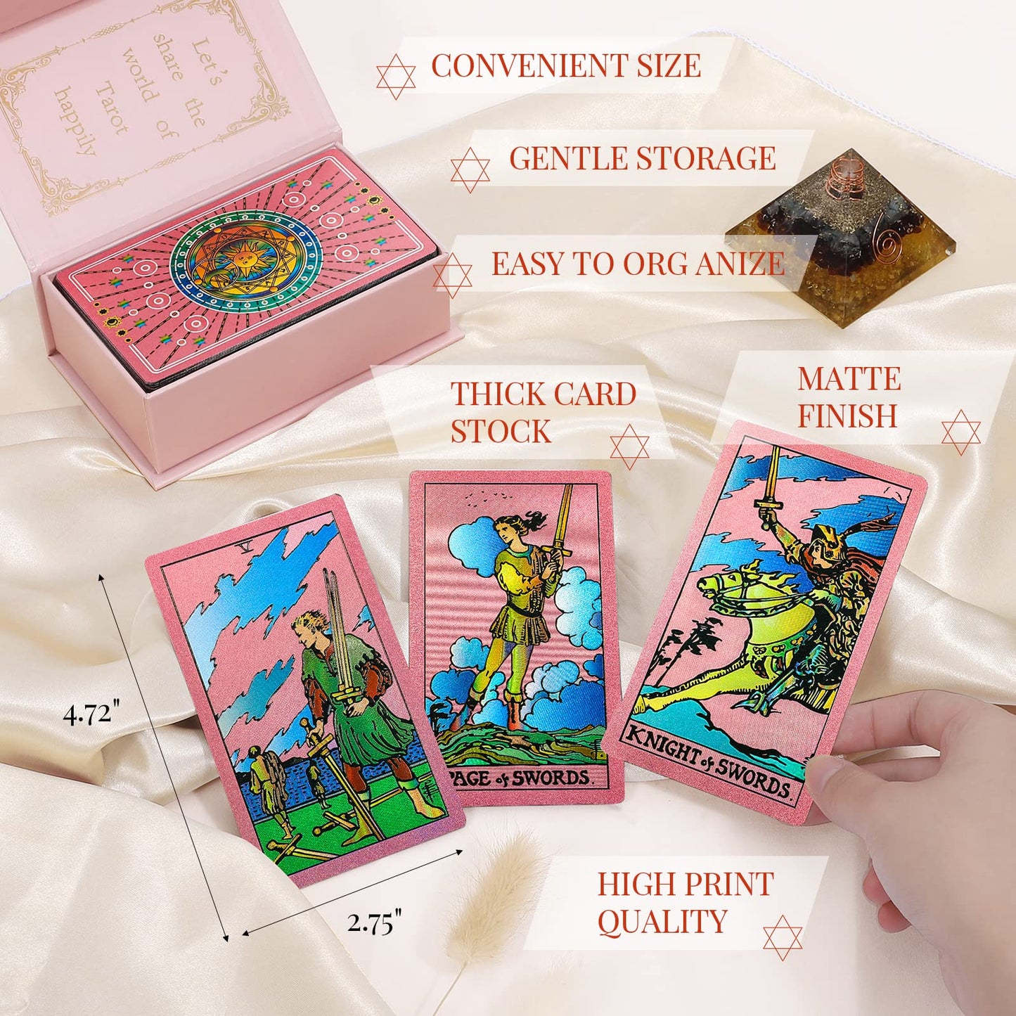 LYINGFISH Tarot Cards for Beginners - Pink Deck with Guide Book (78 Cards)