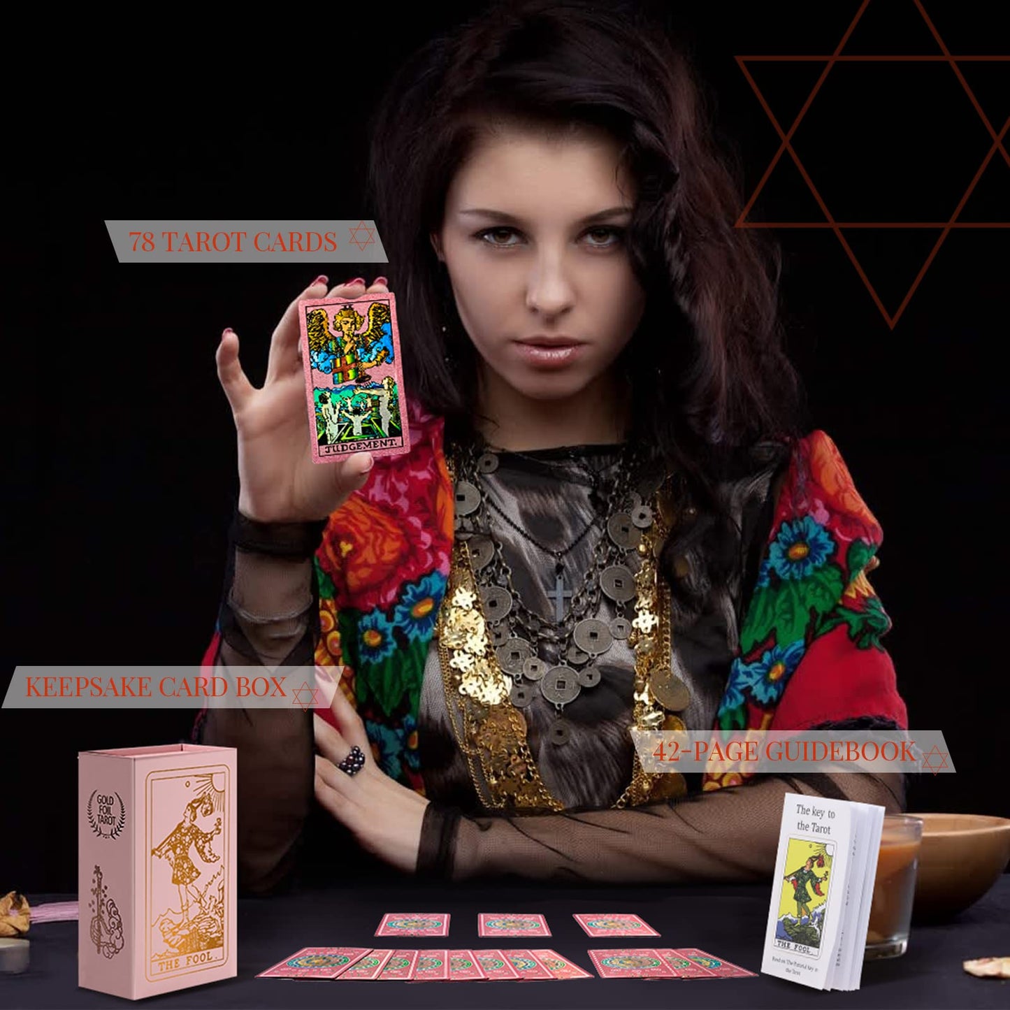 LYINGFISH Tarot Cards for Beginners - Pink Deck with Guide Book (78 Cards)