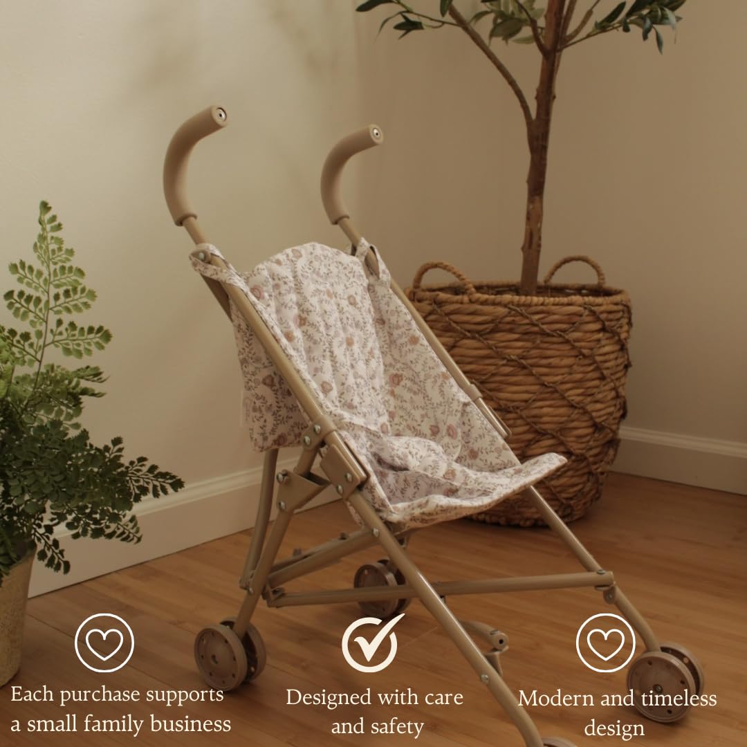 Lyla & Sage Play Co Doll Stroller – Lightweight, Flexible 22in Neutral Floral