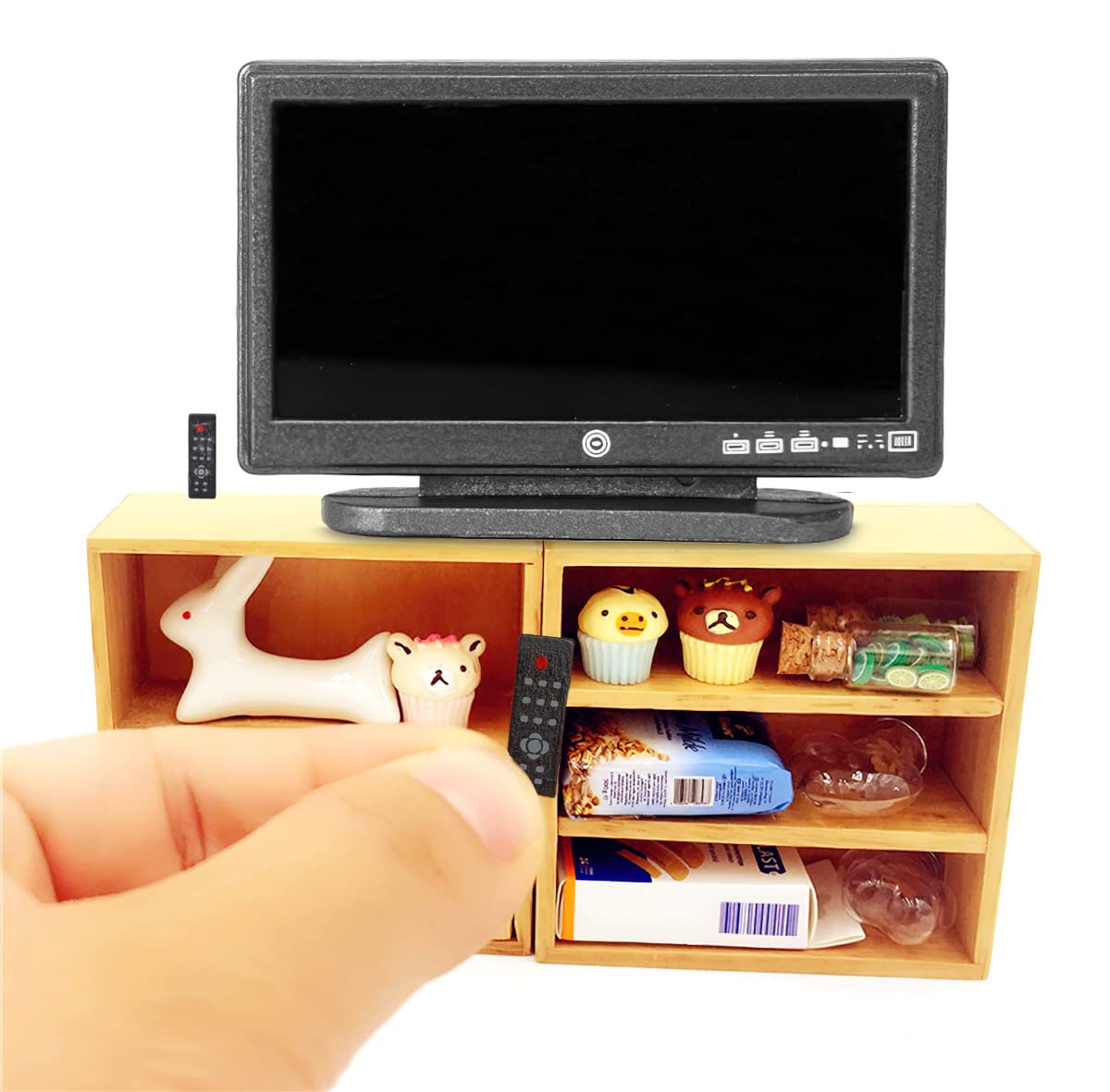 Lynkaye 1:12 Dollhouse Fireplace TV Miniature – Vintage Wooden Room Furniture