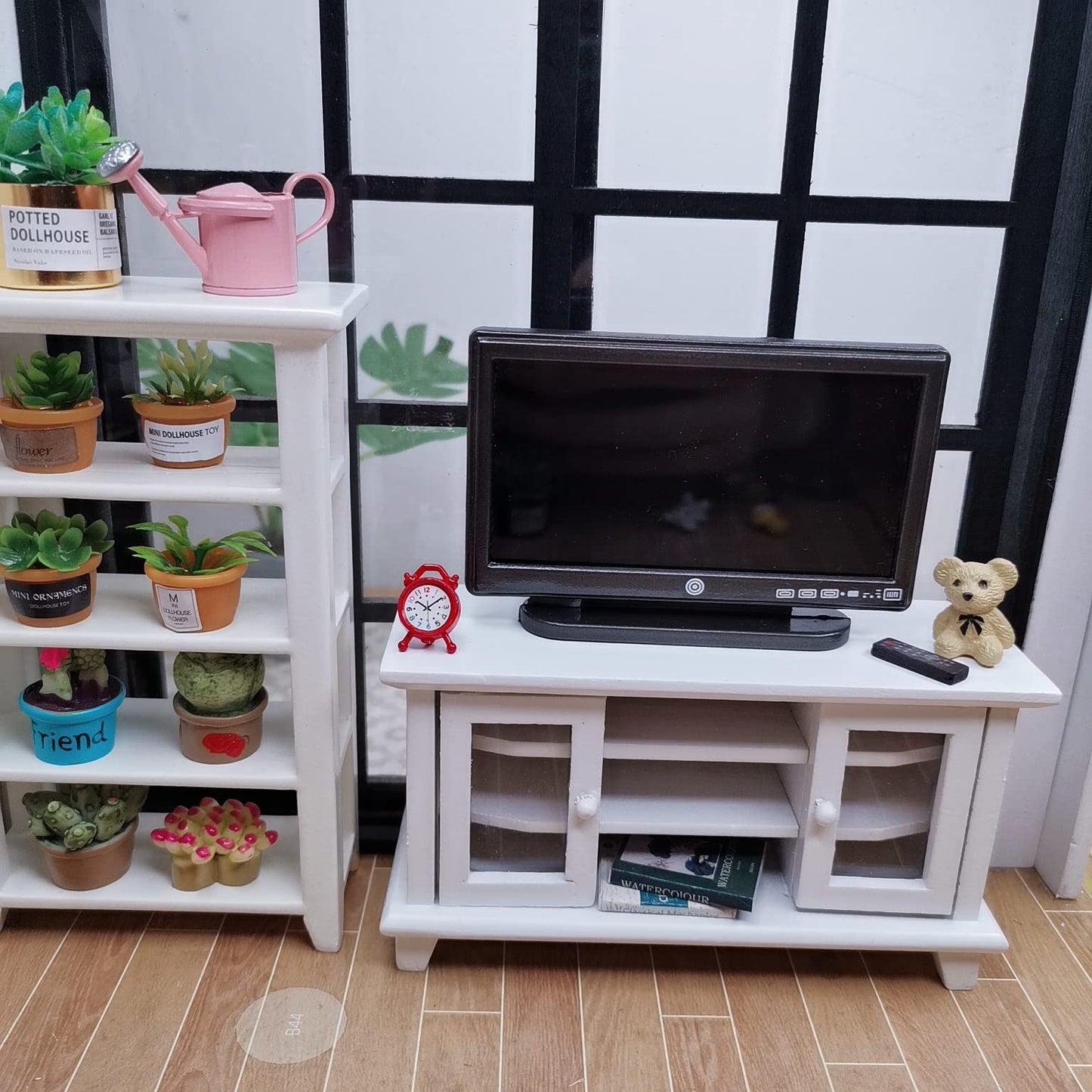 Lynkaye 1:12 Dollhouse Fireplace TV Miniature – Vintage Wooden Room Furniture