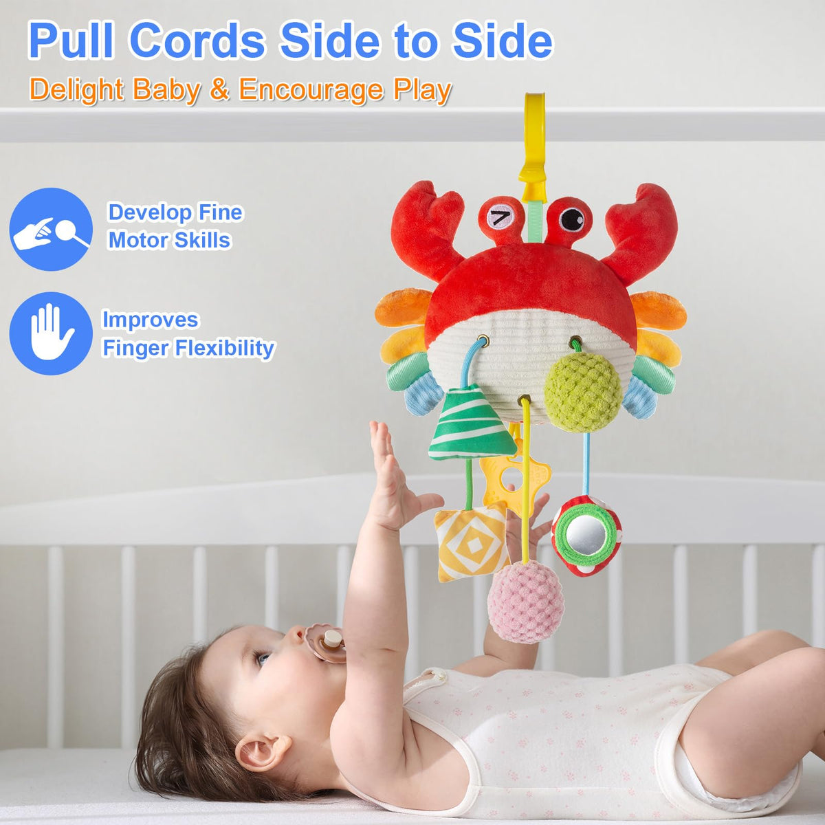 Lynncare Car Seat Toy for Babies 0-6 Months | Clip-On Stroller Toy with Bell, Rattle & Mirror