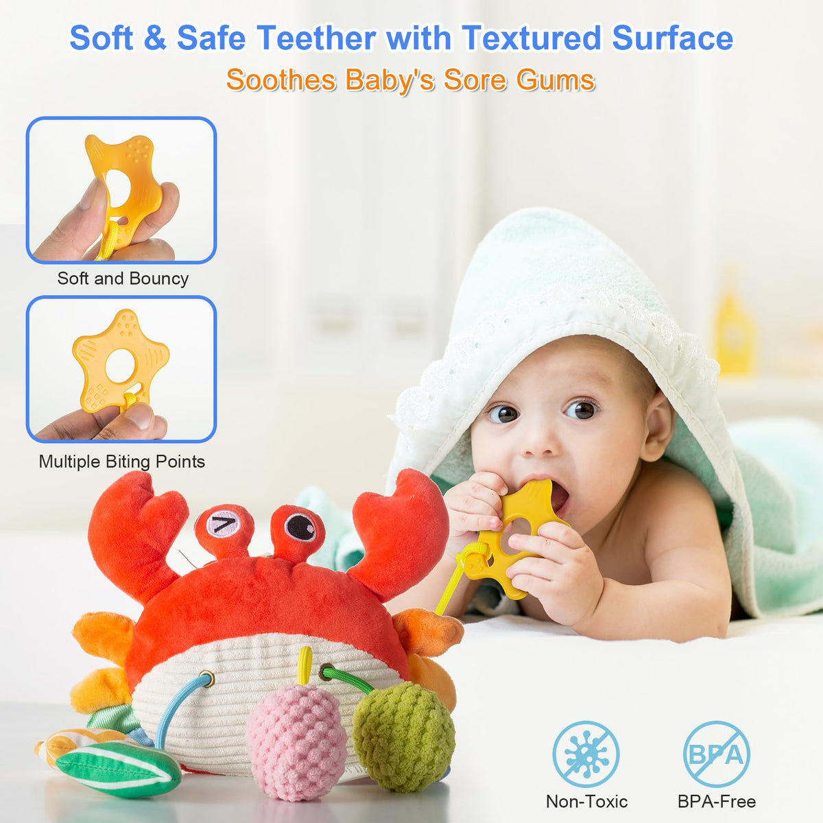 Lynncare Car Seat Toy for Babies 0-6 Months | Clip-On Stroller Toy with Bell, Rattle & Mirror